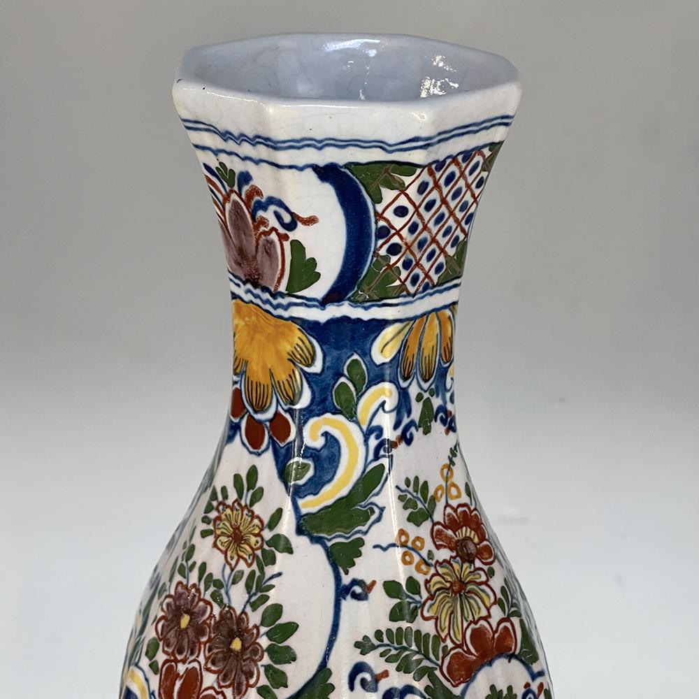 Pair 19th Century Hand-Painted Flower Vases from Rouen For Sale 3