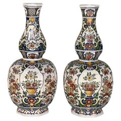 Antique Pair 19th Century Hand-Painted Flower Vases from Rouen
