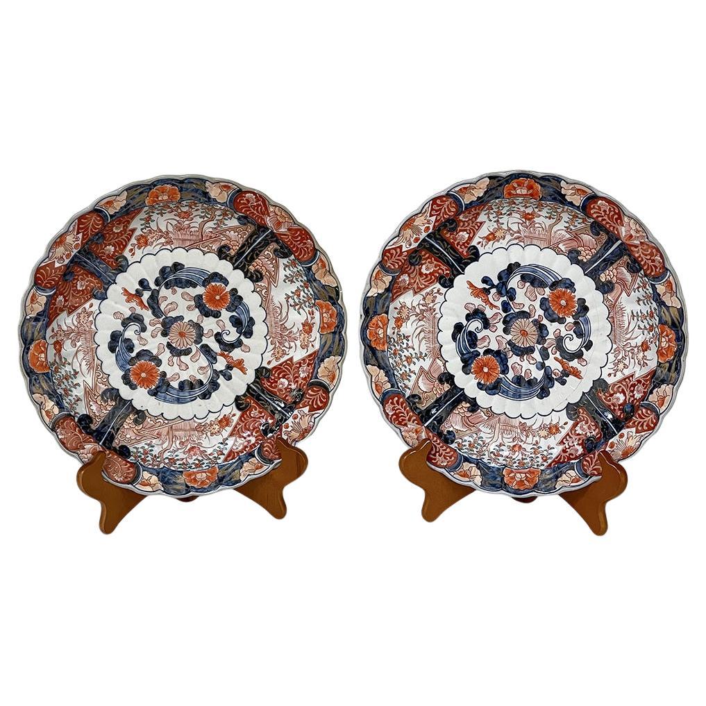 Pair 19th Century Imari Hand-Painted Decorative Plates