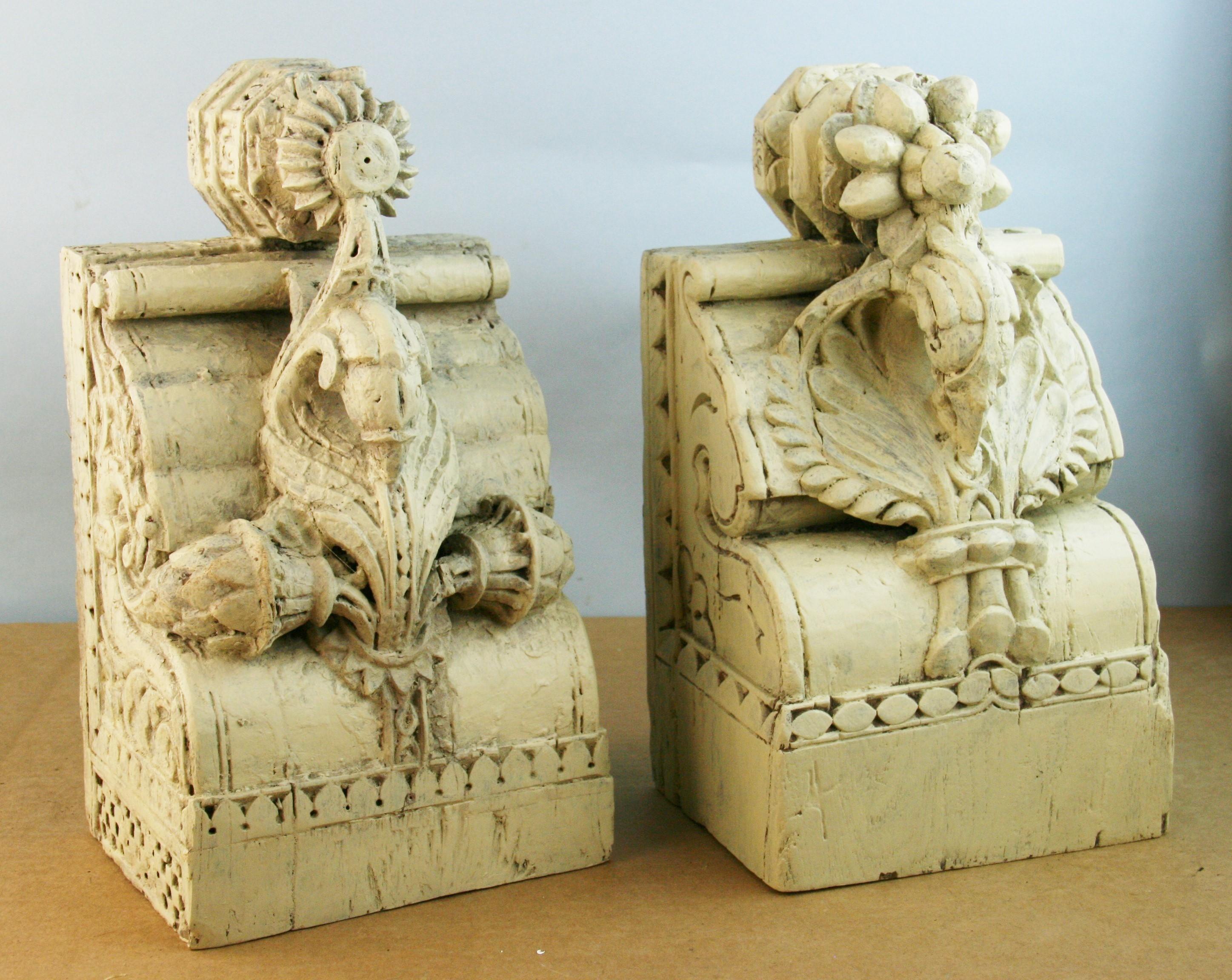 Pair of Indian Architectural temple carved wood fragments.
Can be used a corbels or wall brackets.