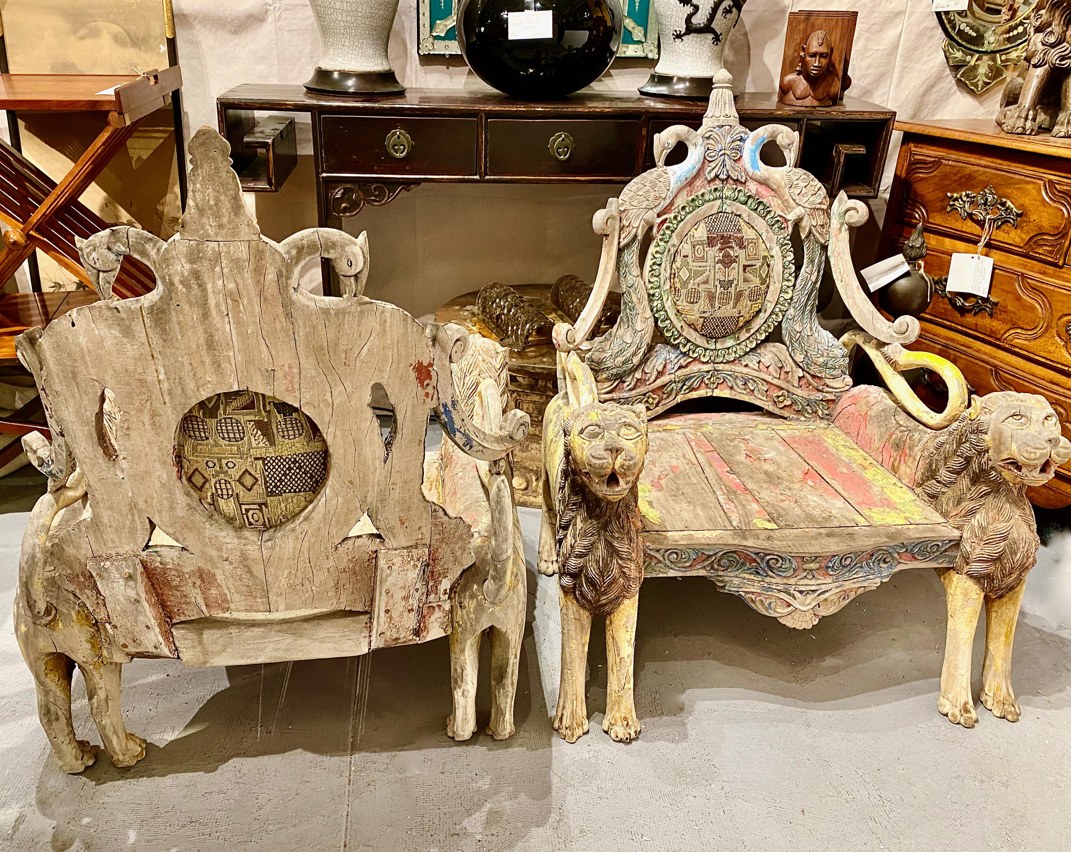 Pair 19th Century Indian Throne Chairs For Sale 4
