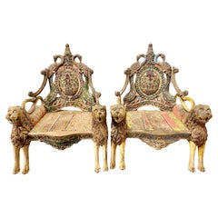 Pair 19th Century Indian Throne Chairs