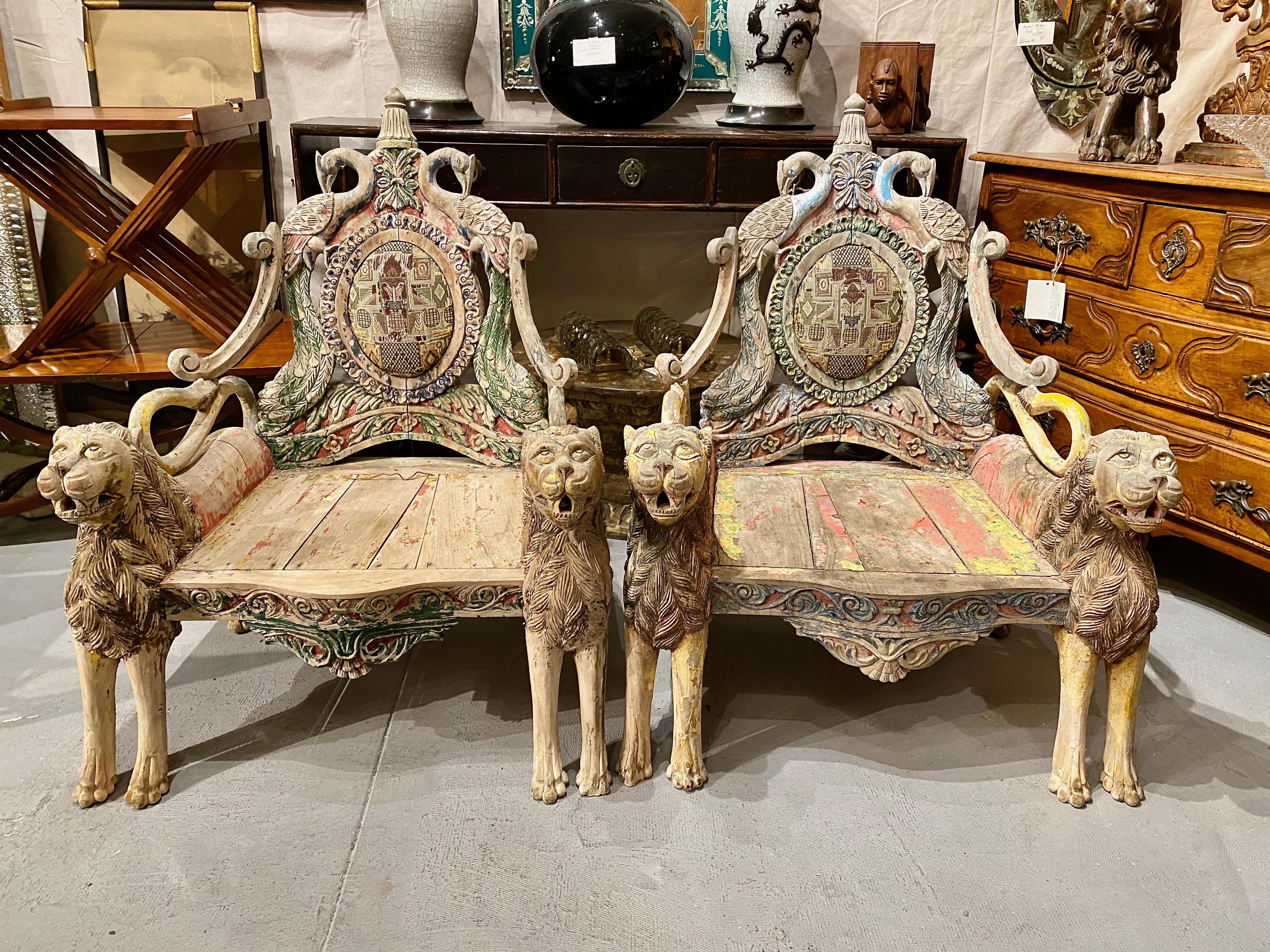 Anglo-Indian Pair 19th Century Indian Throne Chairs For Sale