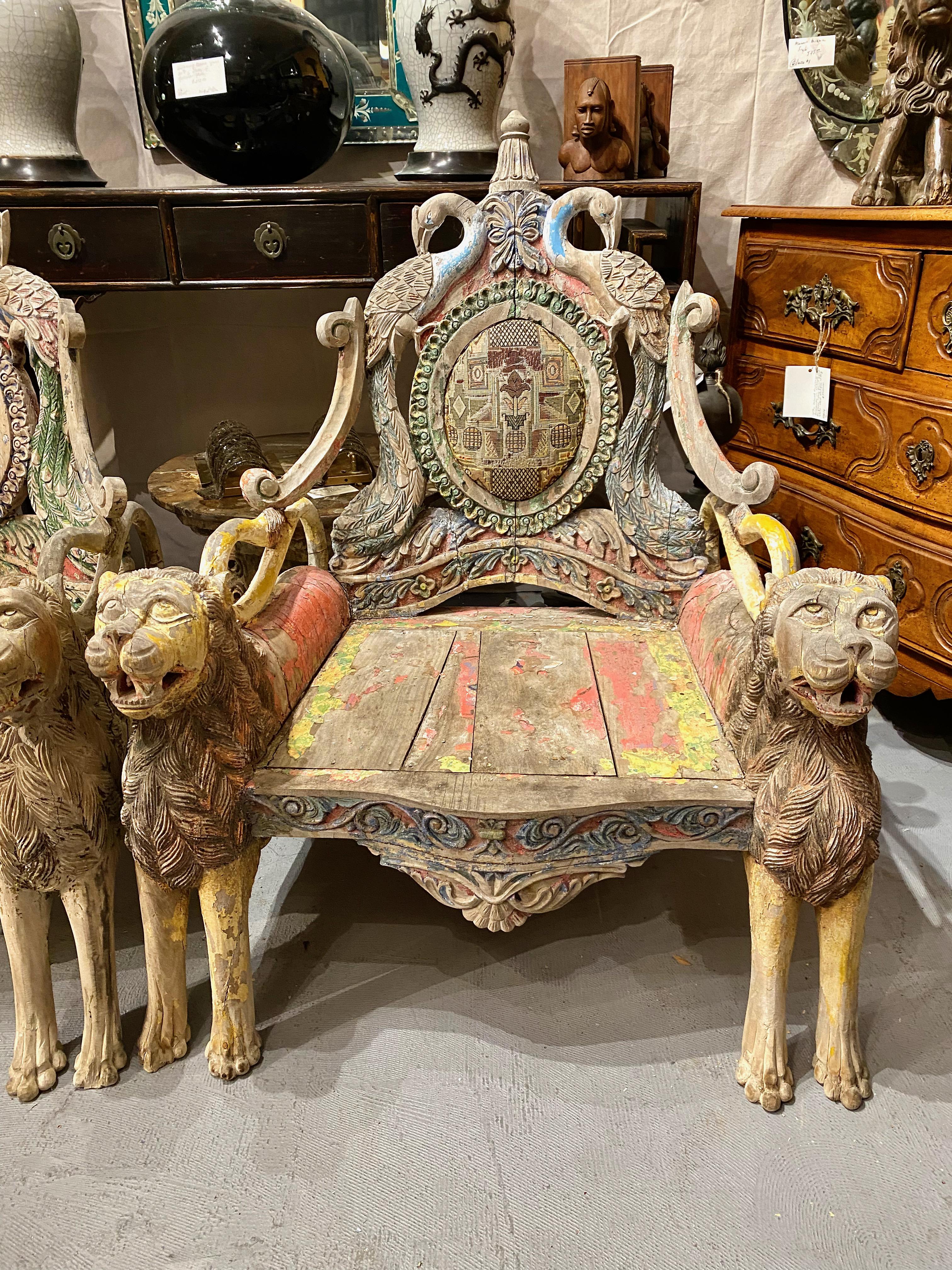 Pair 19th Century Indian Throne Chairs In Good Condition For Sale In Pasadena, CA