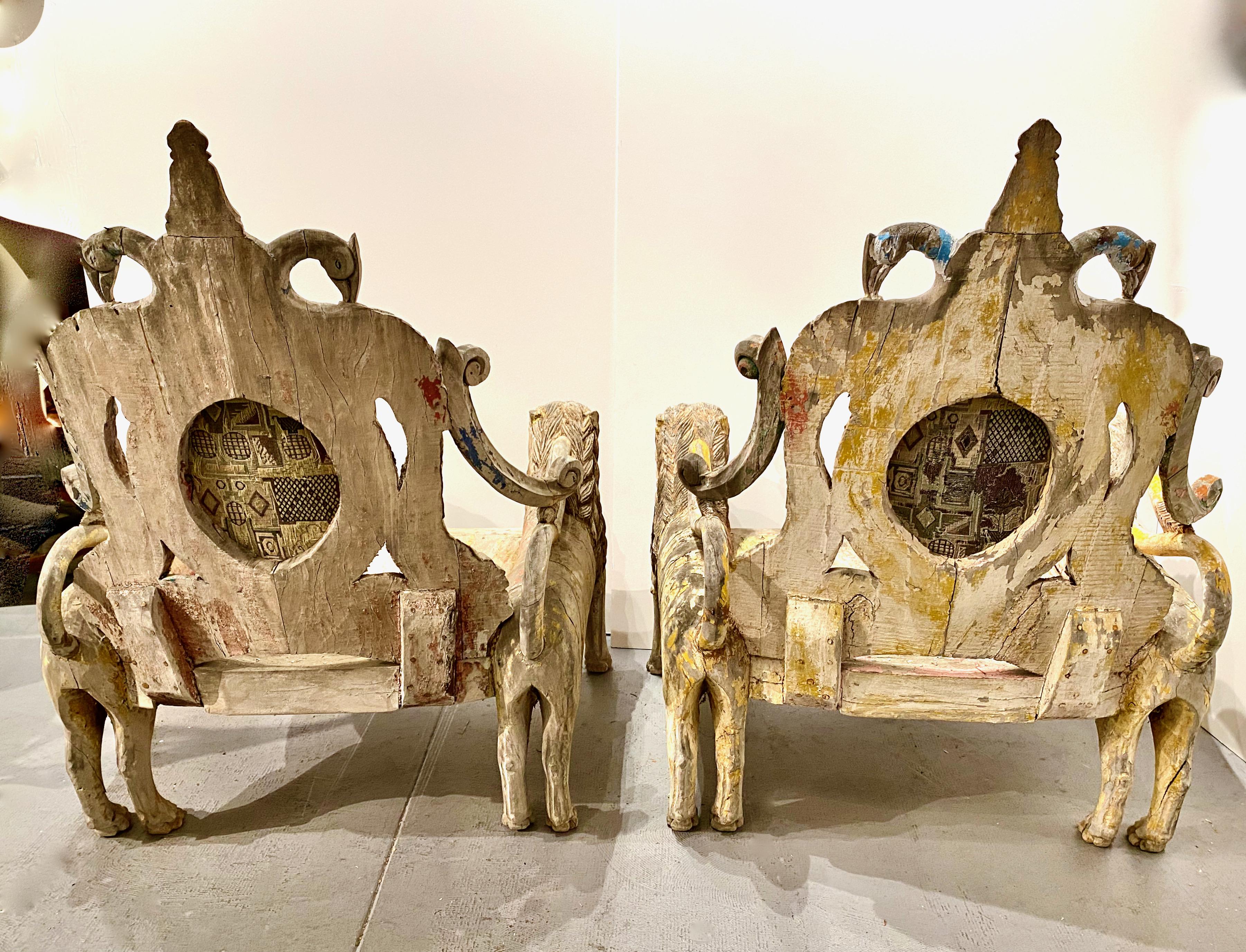 Pair 19th Century Indian Throne Chairs For Sale 2