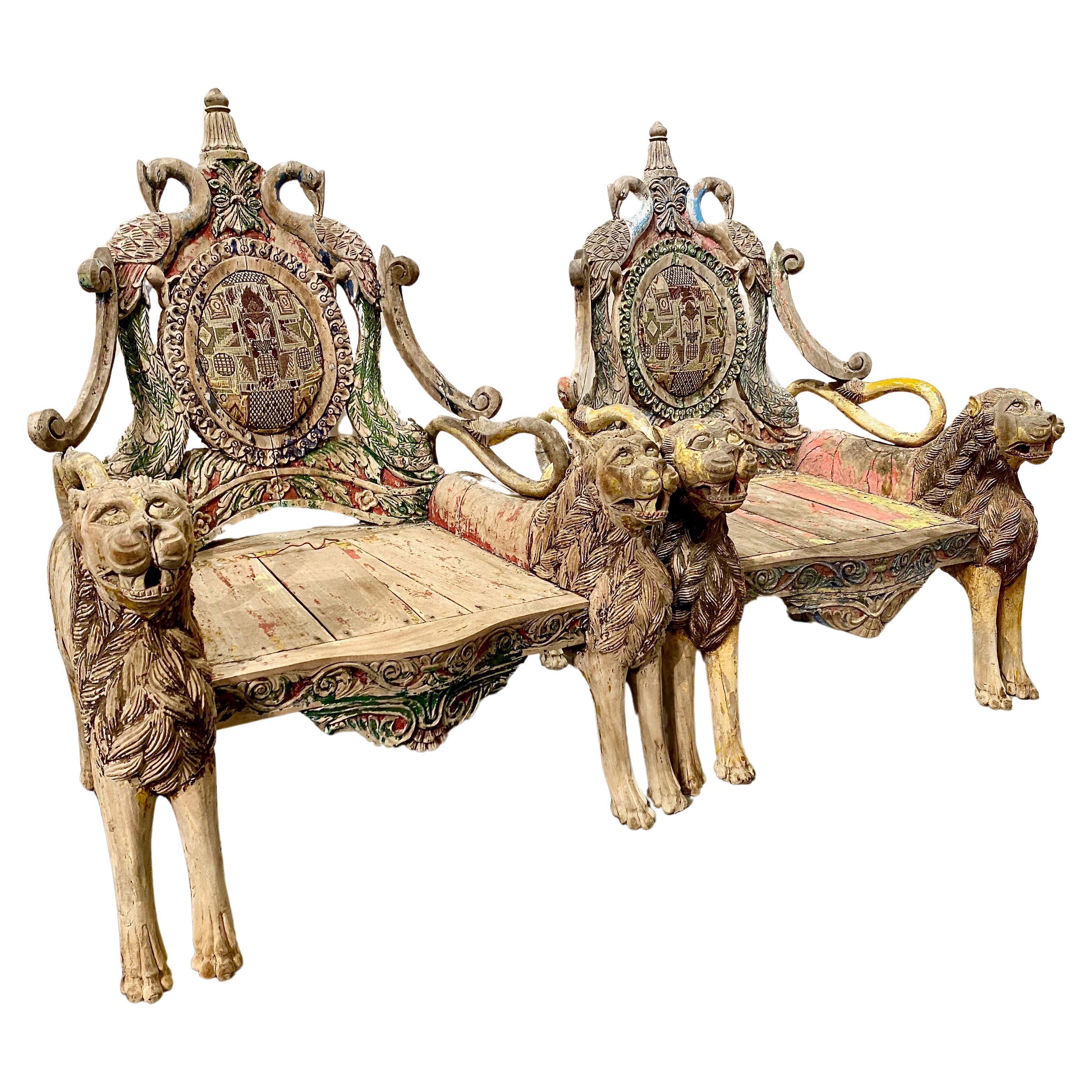 Pair 19th Century Indian Throne Chairs For Sale