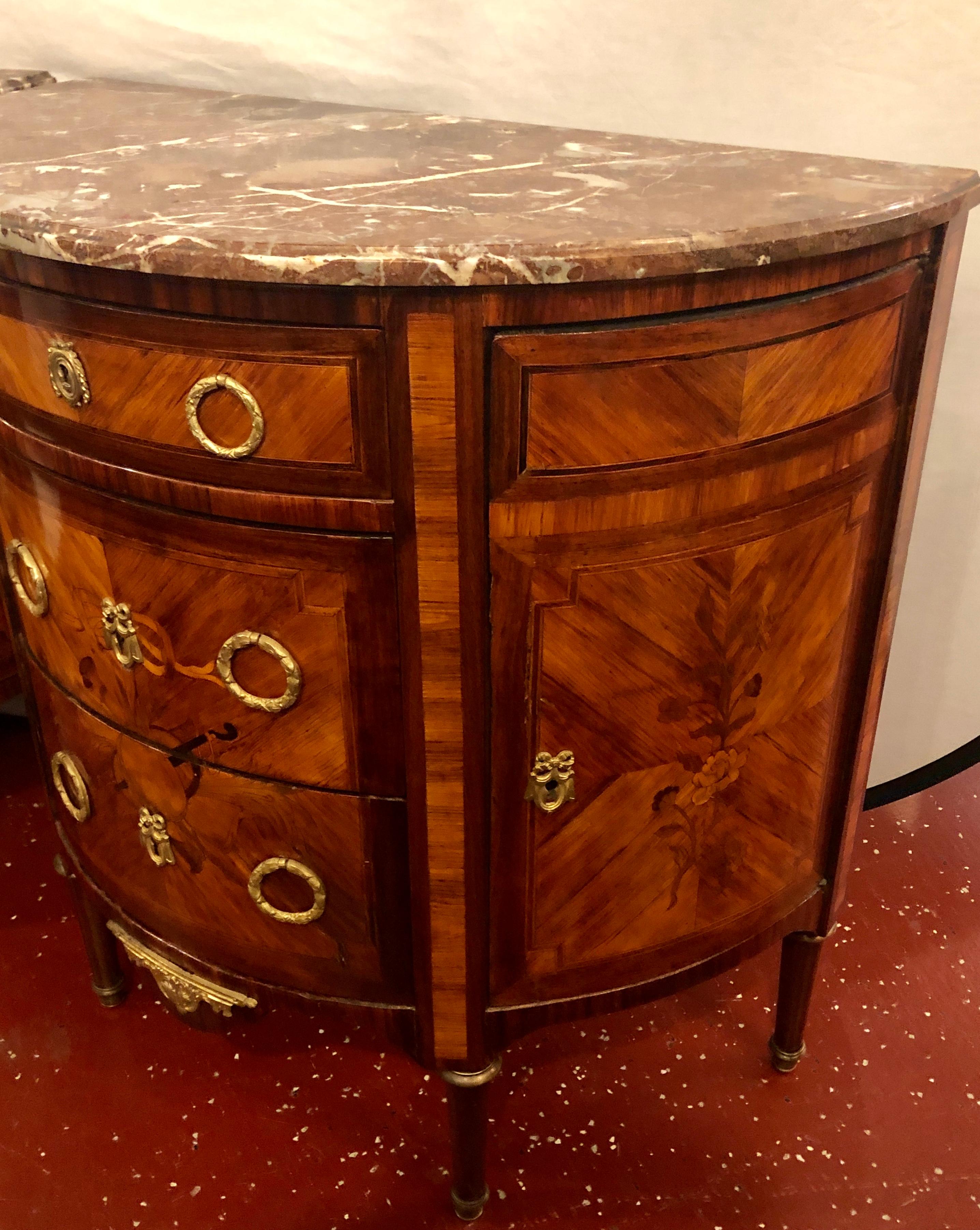 Pair of 19th Century Inlaid French Demilune Commodes or Nightstands 10