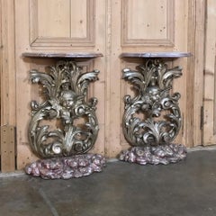 Pair of 19th Century Italian Baroque Giltwood Consoles