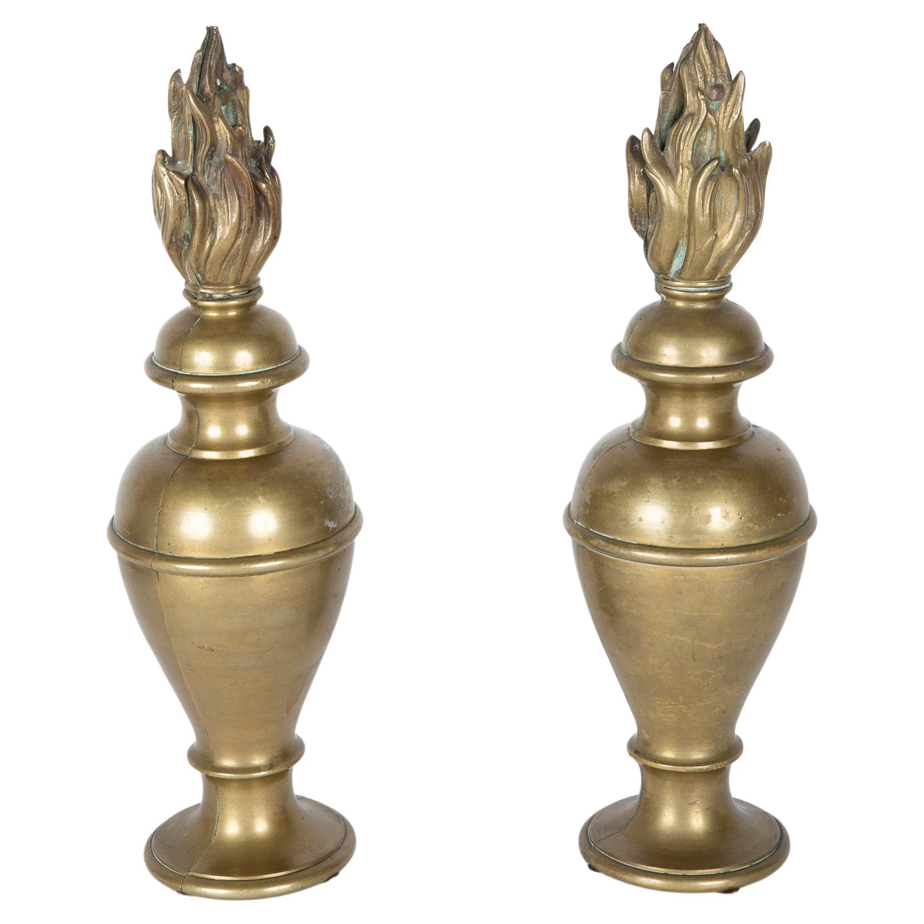 Pair 19th Century Italian Bronze Urns with Flames For Sale
