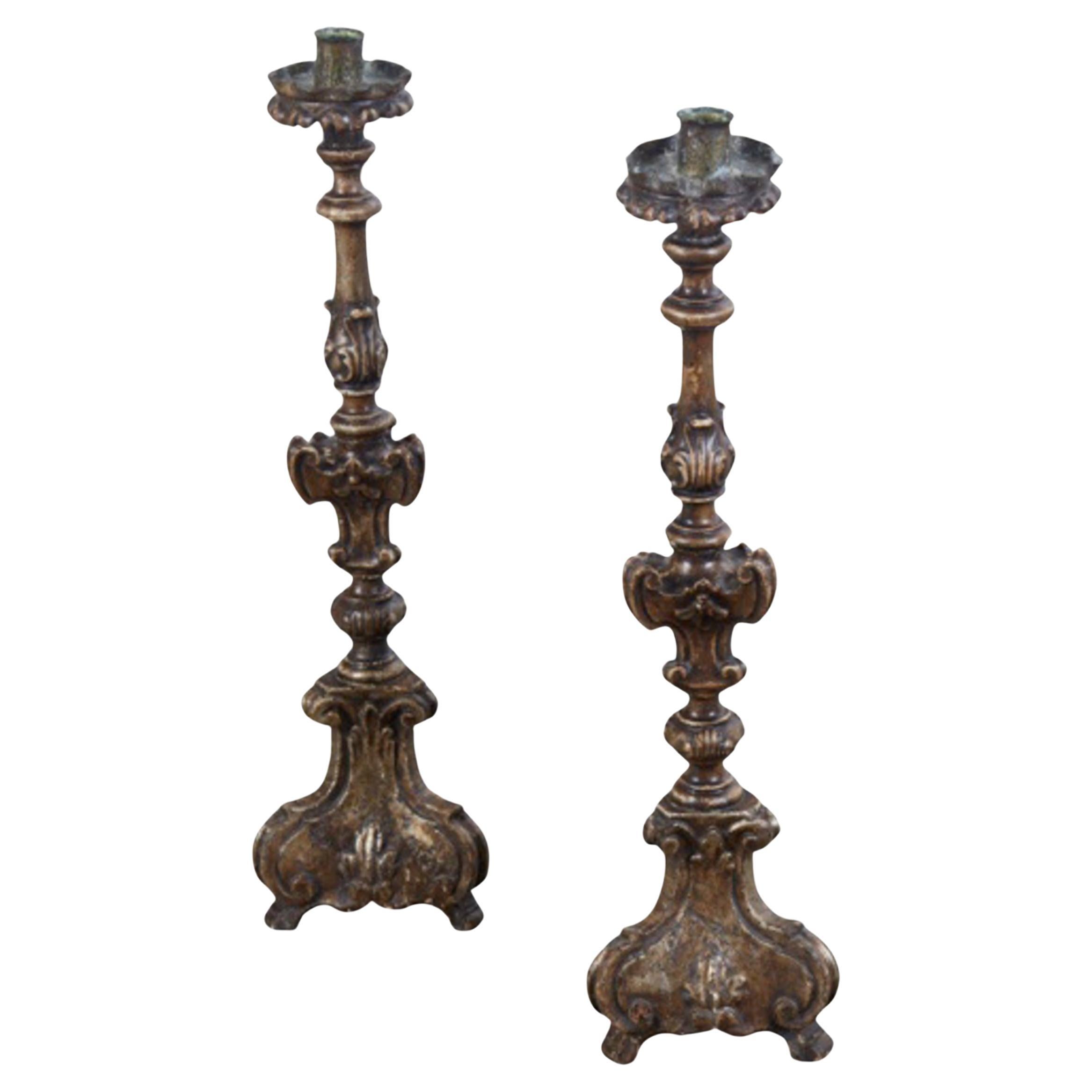 Pair 19th Century Italian Carved Altar Sticks For Sale