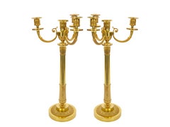 Pair 19th Century Italian Gilt Bronze Four-Light Candelabra Engraved Details
