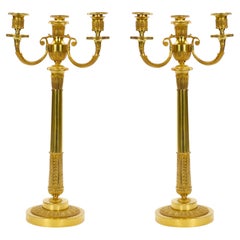 Pair 19th Century Italian Gilt Bronze Four-Light Candelabra Engraved Details
