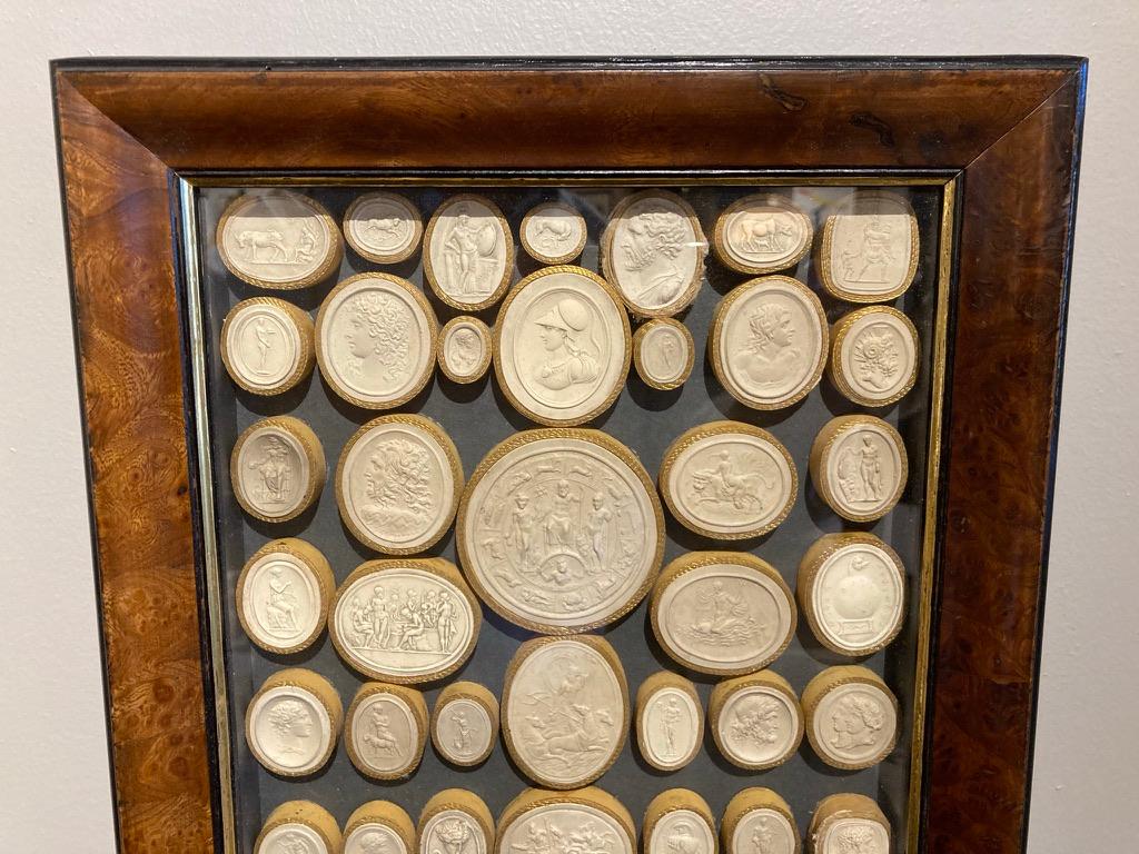 Pair of 19th Century Italian Grand Tour Intaglios in Burl Wood Frames 10