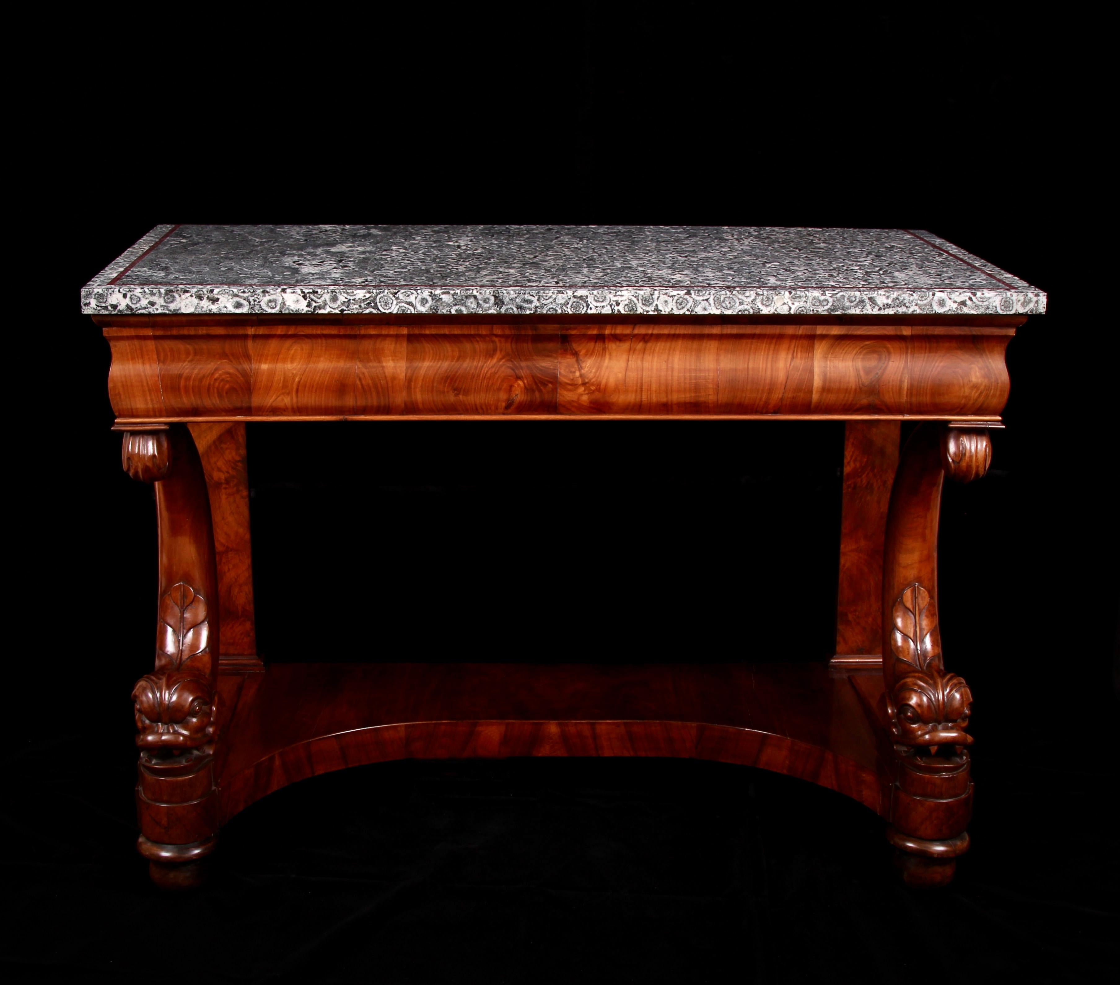 Marble Pair 19th Century Italian Orbicular Granite & Walnut Console Tables For Sale