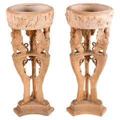 Coppia di giardiniere in terracotta neoclassiche italiane del XIX secolo su stativo