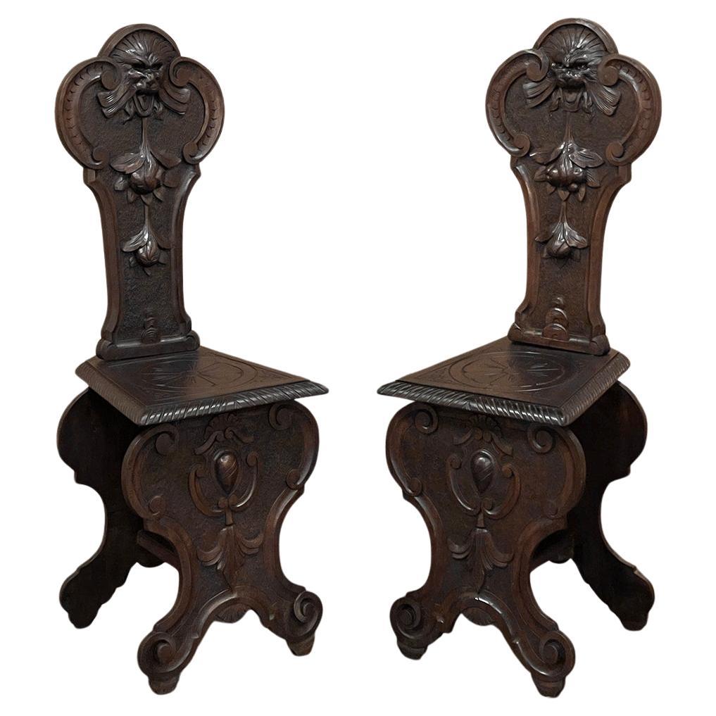 Pair 19th Century Italian Renaissance Walnut Salon Chairs