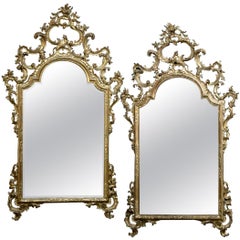 Pair of 19th Century Italian Rococo Hand Carved Giltwood Mirrors