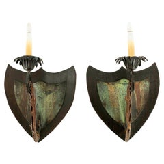 Antique Pair 19th Century Italian Shield Sconces