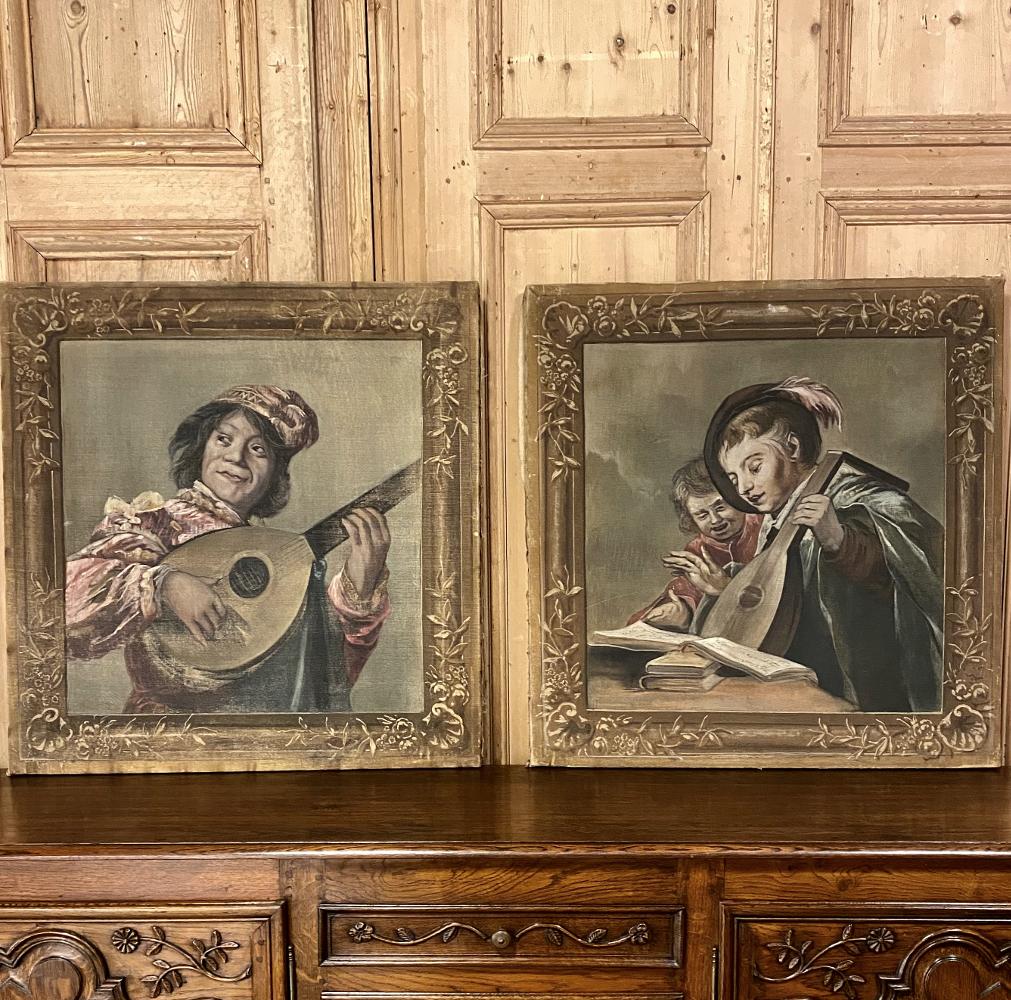 Pair of 19th century Italian Sucre de Herb tapestries will make a delightful grouping in your favorite room! Designed after the originals by Frans Hals entitled 