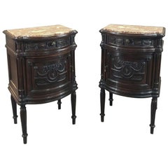 Pair of 19th Century Italian Walnut Louis XVI Marble Top Nightstands