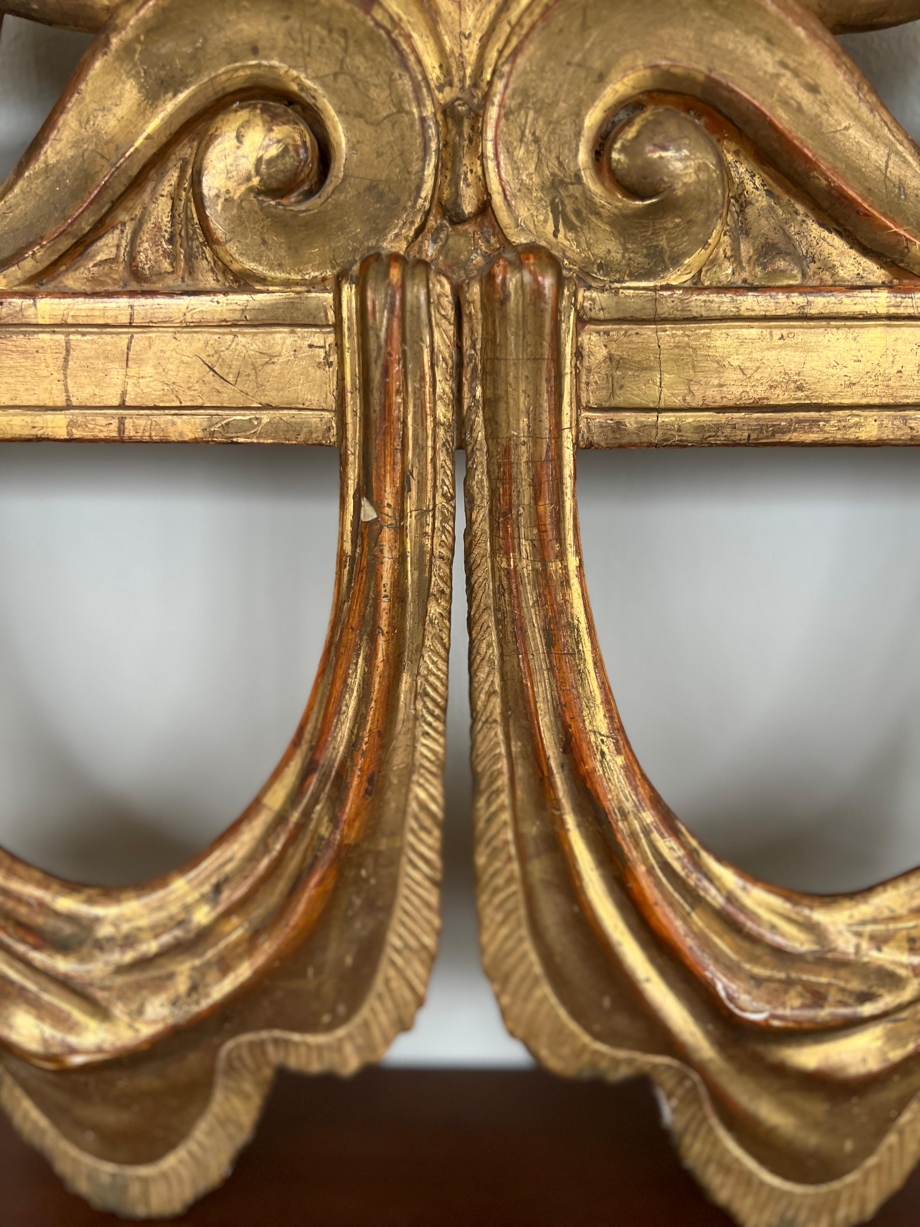 Iron Pair, 19th Century Italian Water Gilt Wood 3-Light Candle Sconces For Sale