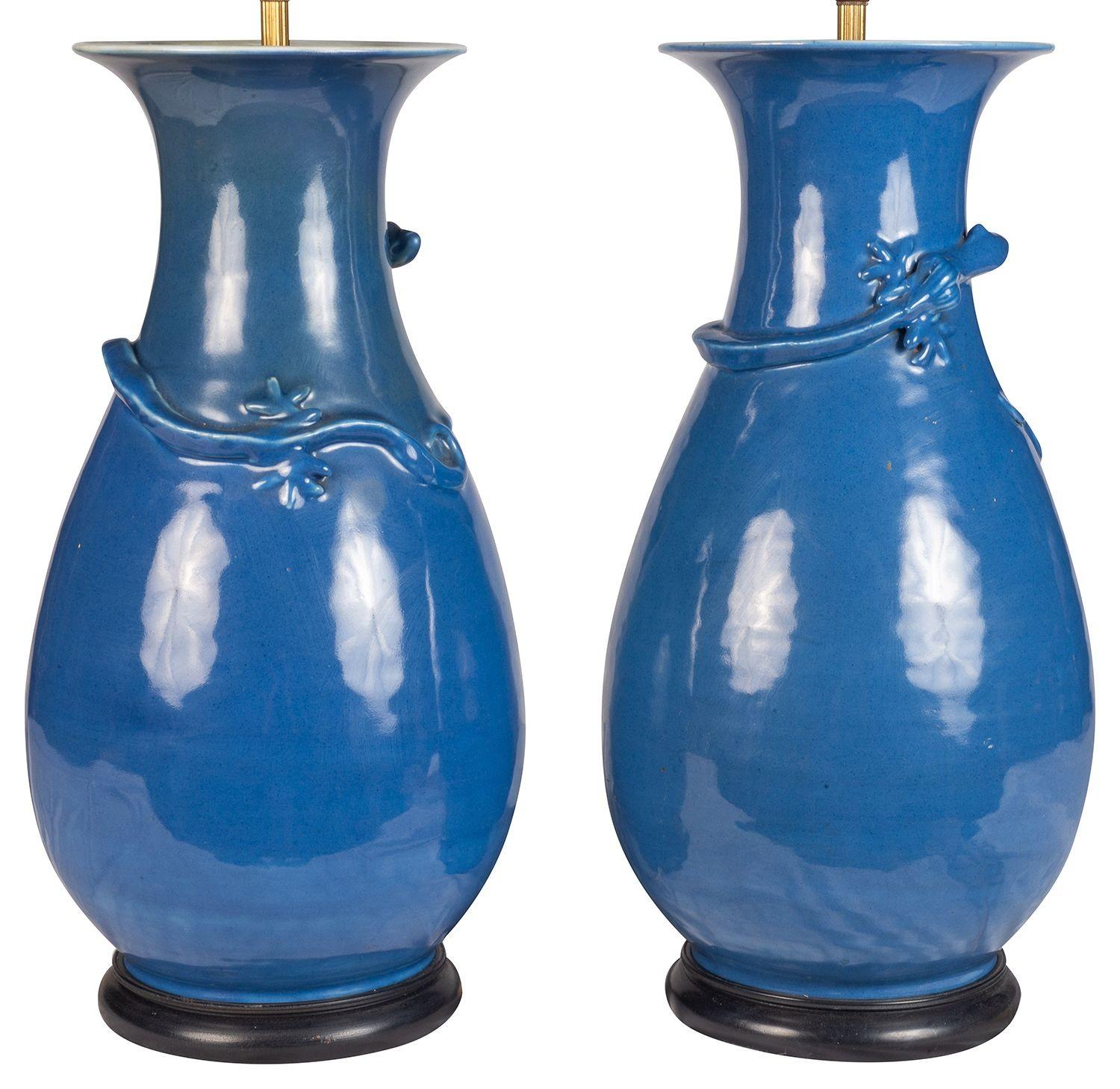 Hand-Painted Pair 19th Century Japanese Blue lamps. For Sale