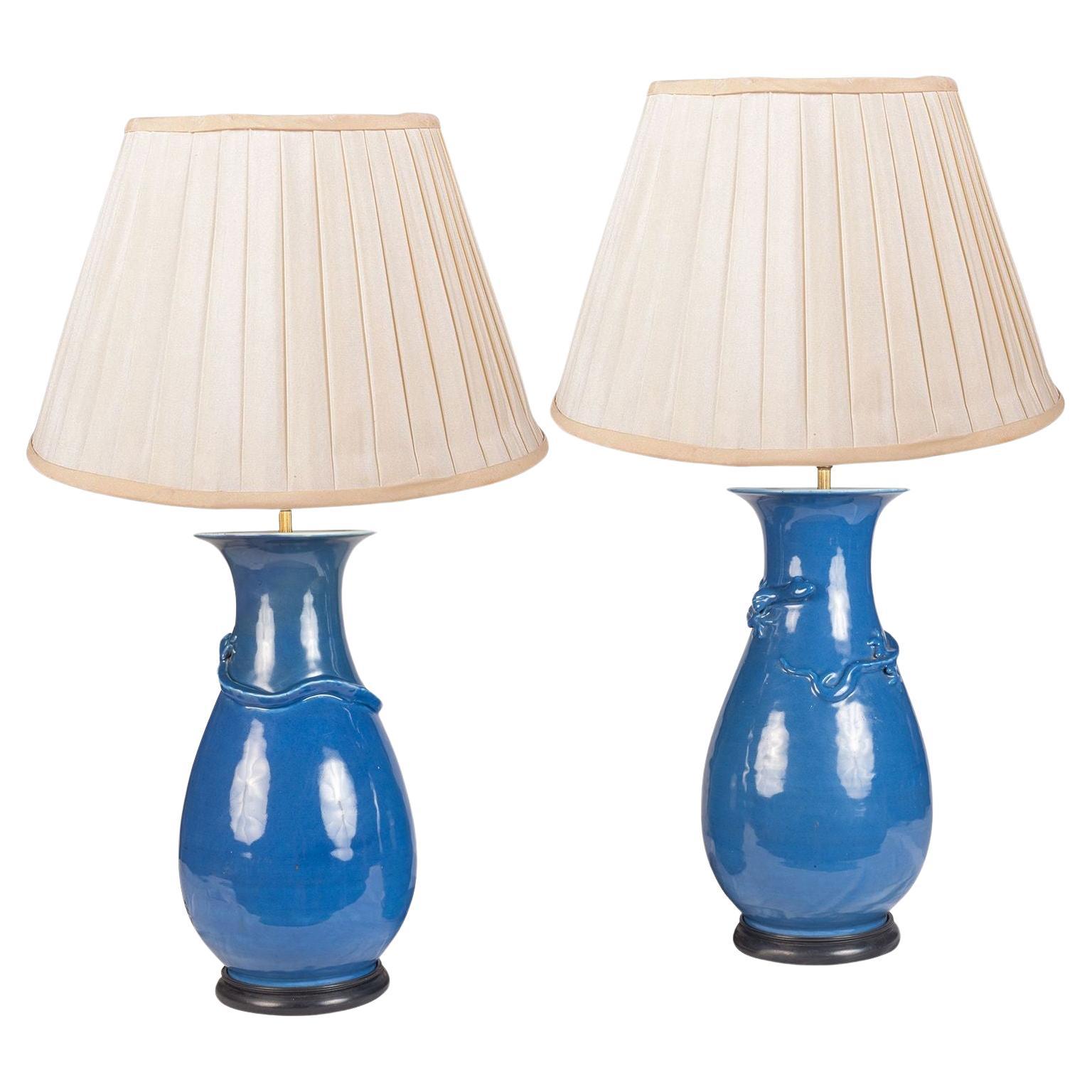 Pair 19th Century Japanese Blue lamps. For Sale