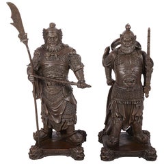 Paire de statues en bronze japonaises du 19e siècle représentant des guerriers samouraïs