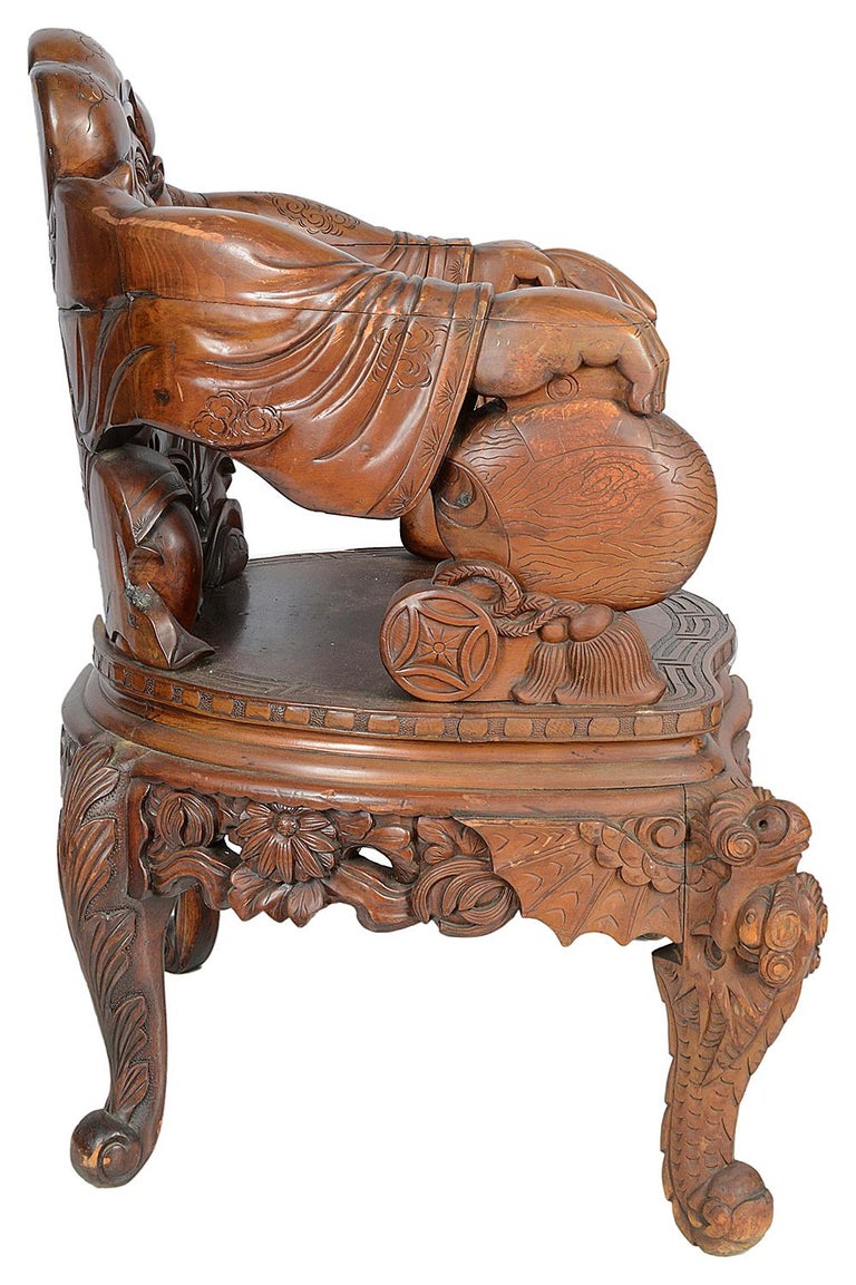 Pair Of 19th Century Japanese Carved Wood Armchairs For Sale At