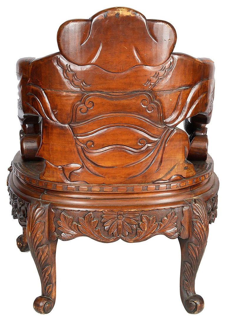 Pair Of 19th Century Japanese Carved Wood Armchairs For Sale At