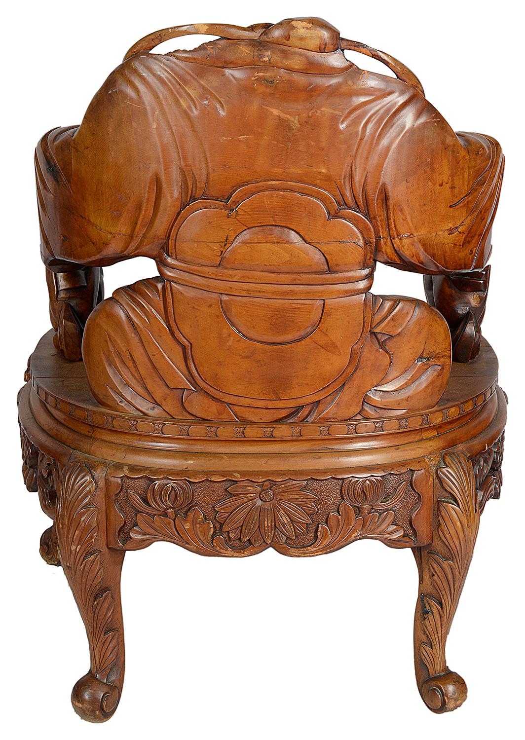 Meiji Period Century Japanese Carved Wood Armchairs, circa 1900 For Sale 2