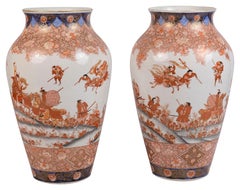 Pair 19th Century Japanese Fukagawa porcelain vases / lamps