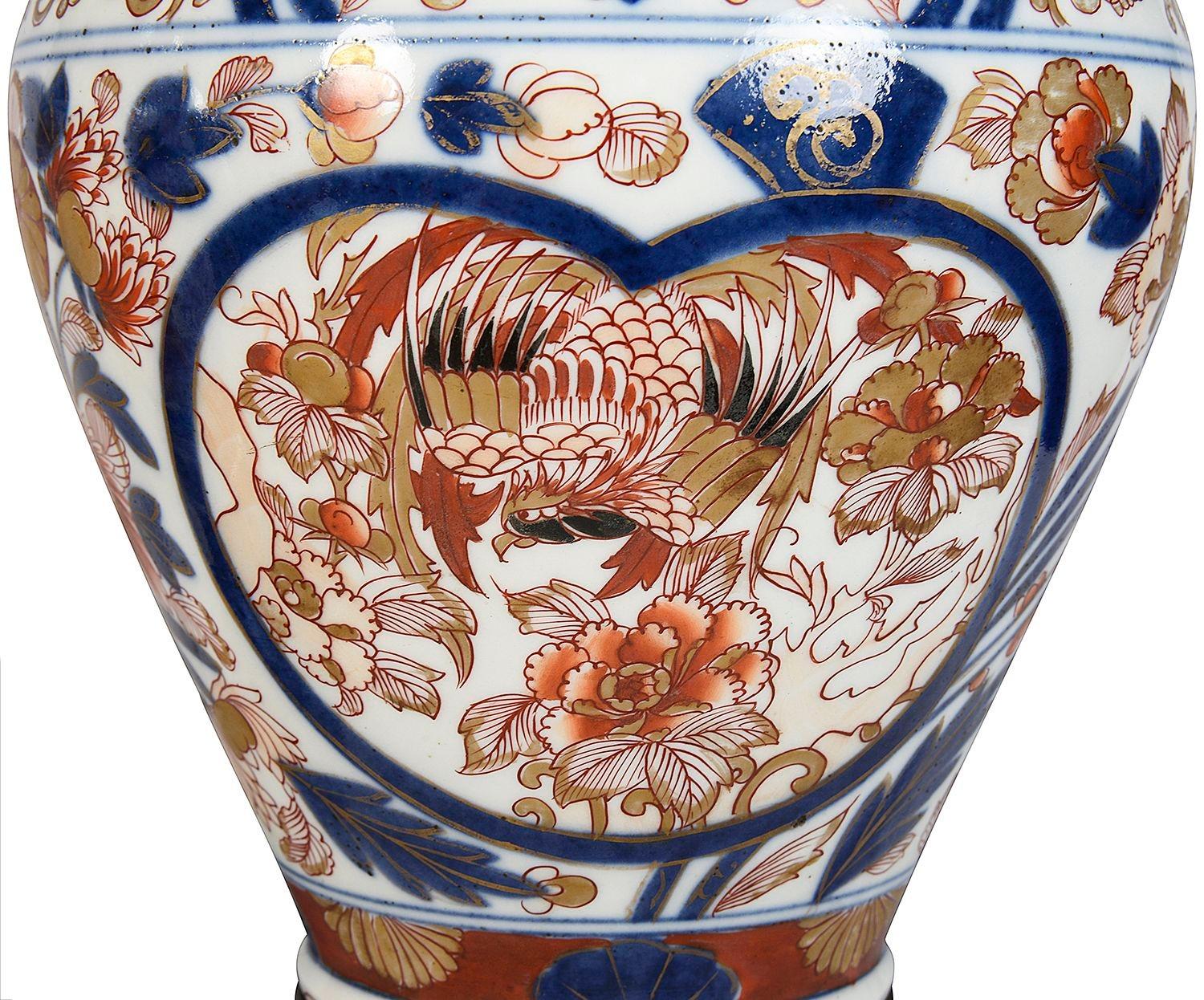 Pair 19th Century Japanese Imari vases / lamps. In Good Condition In Brighton, Sussex