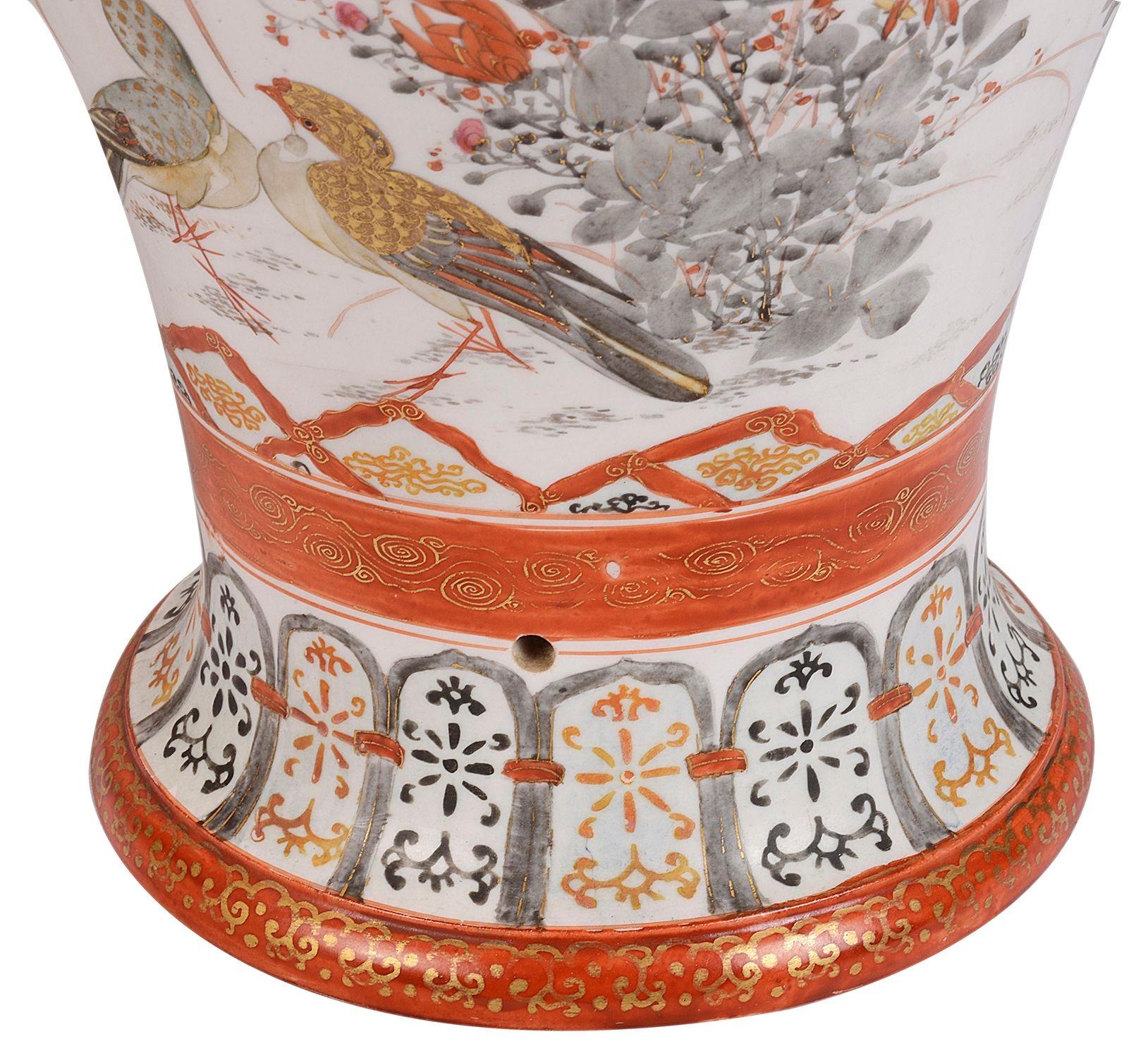 Pair 19th Century Japanese Kutani Vases / Lamps For Sale 6