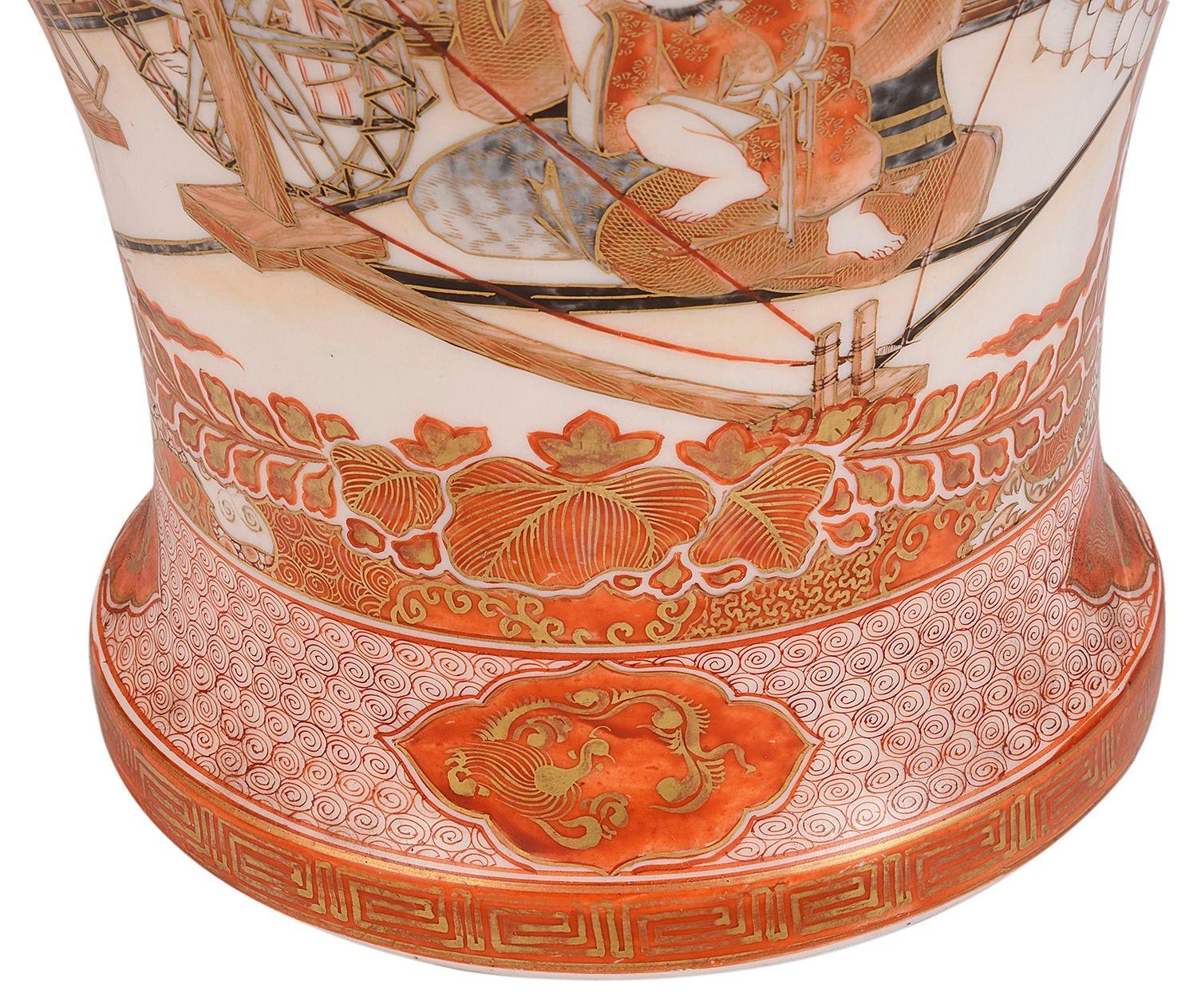 Pair 19th Century Japanese Kutani Vases / Lamps For Sale 7