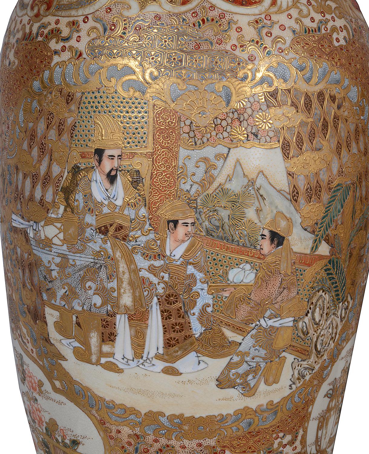 Paar japanische Satsuma-Vasen/Lampen des 19. Jahrhunderts im Angebot 4