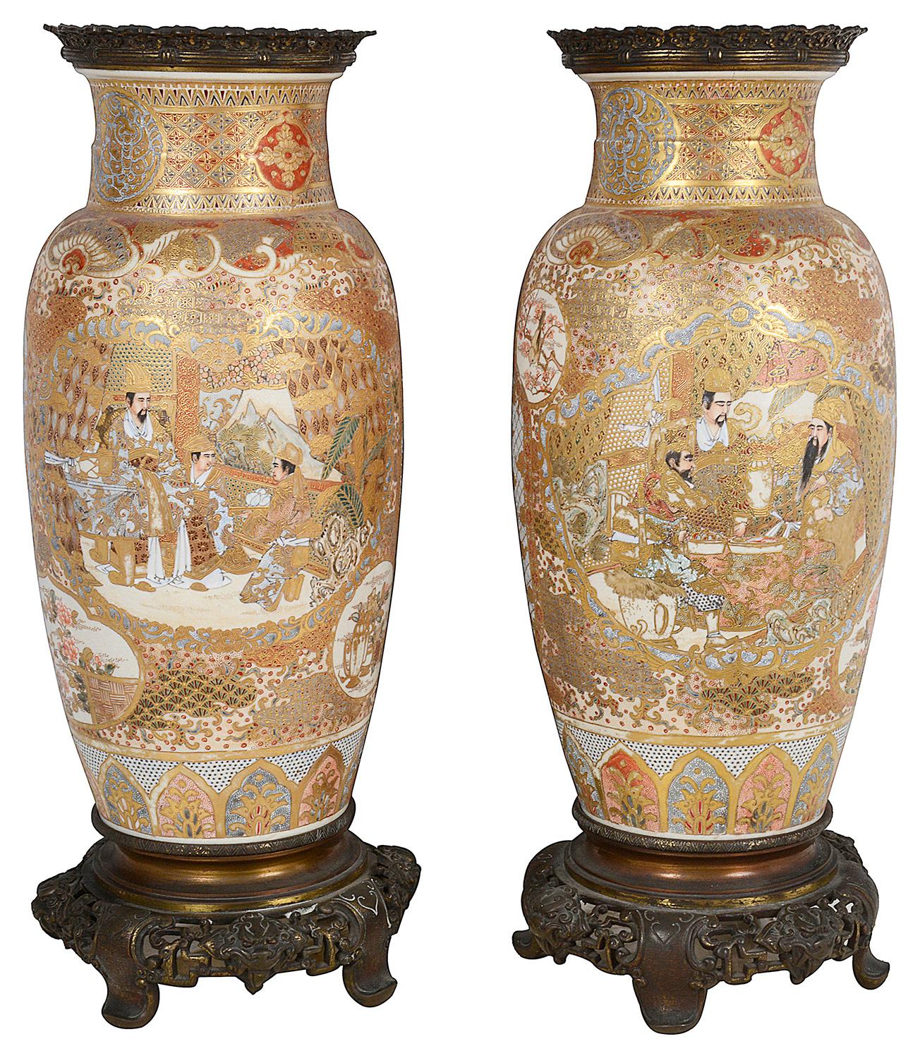 Pair 19th Century Japanese Satsuma Vases / Lamps For Sale 3