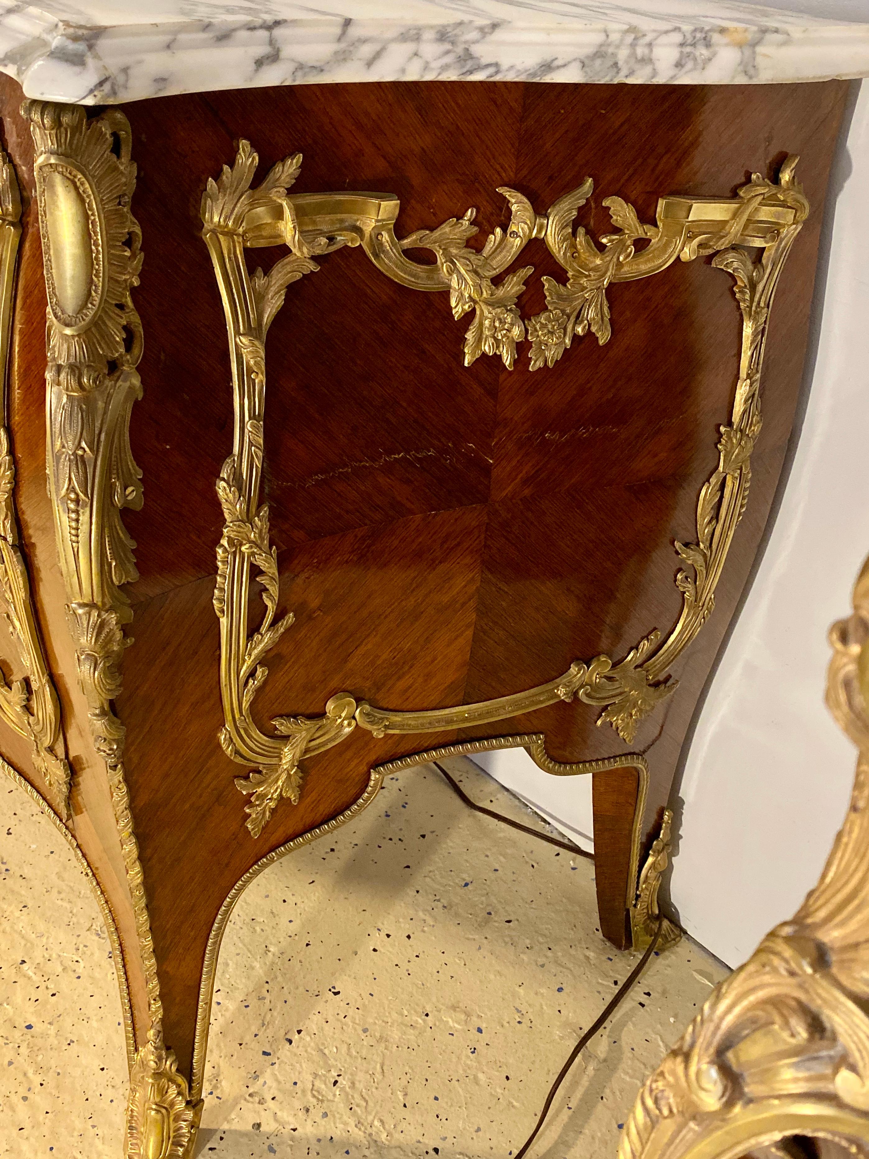 French Pair 19th Century King and Queen Compatible Marble-Top Commodes or Chest For Sale