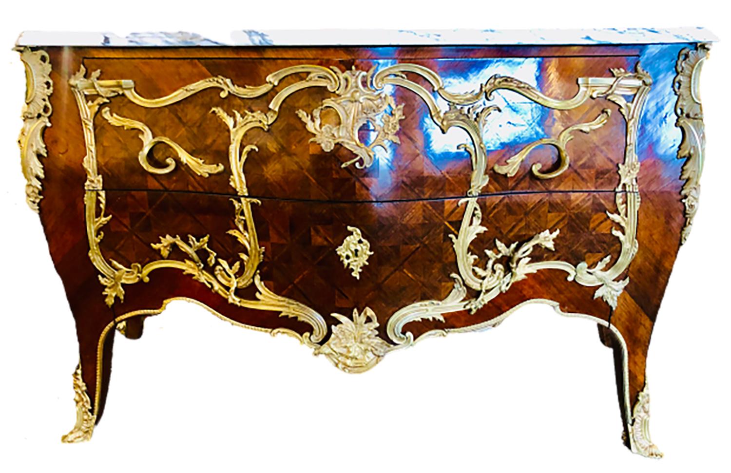 Louis XVI Pair 19th Century King and Queen Compatible Marble-Top Commodes or Chest For Sale