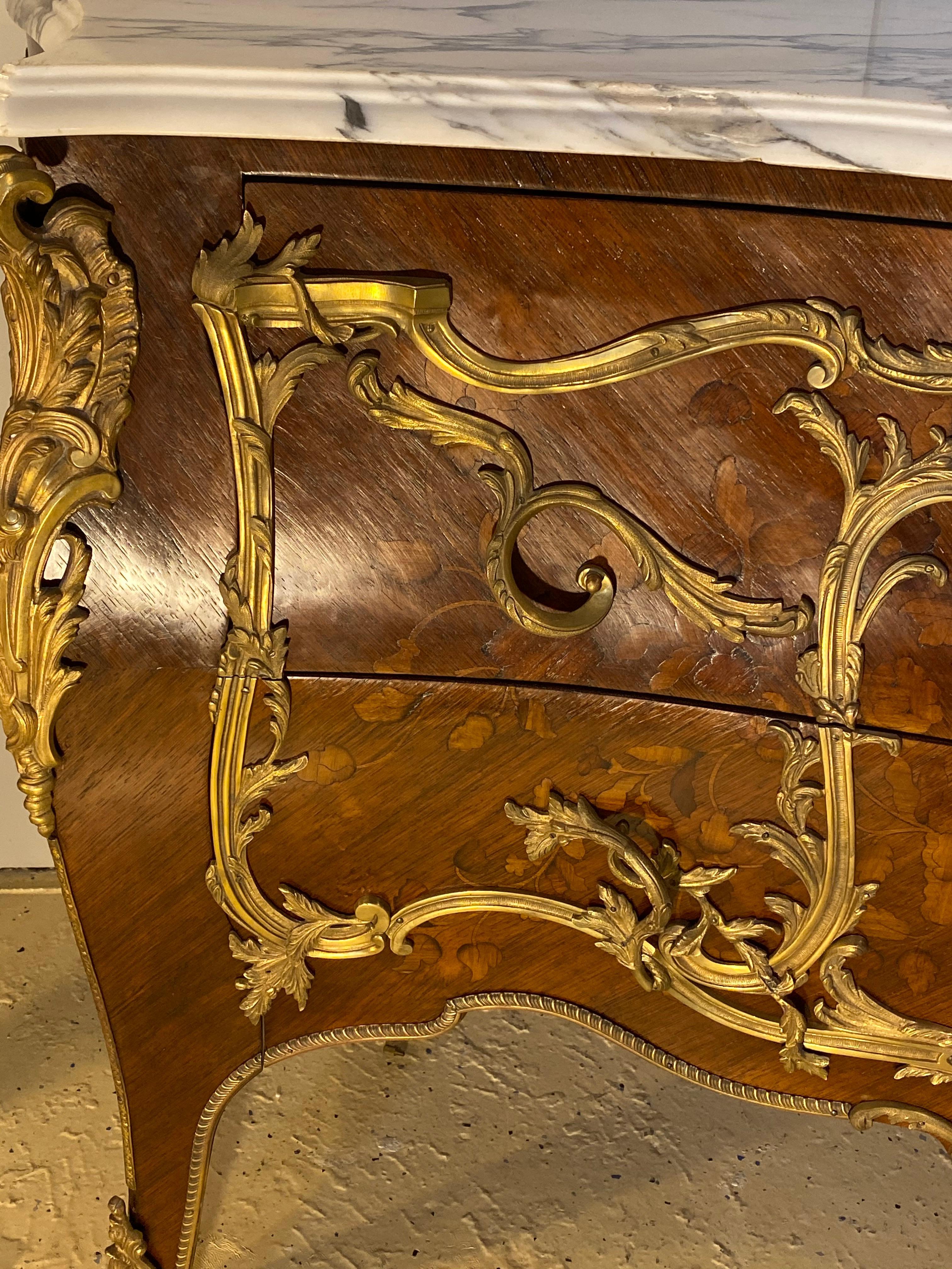 Wood Pair 19th Century King and Queen Compatible Marble-Top Commodes or Chest For Sale