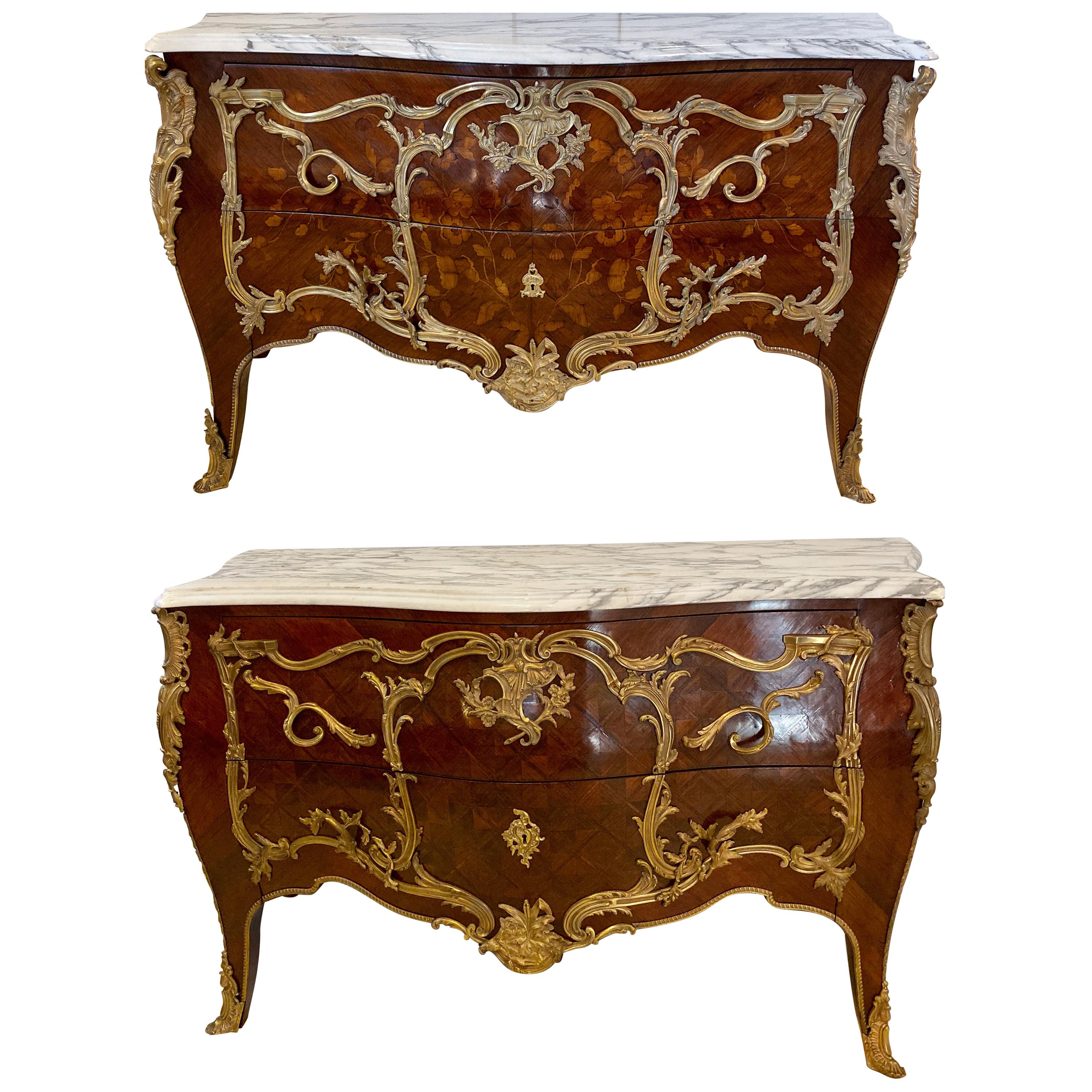 Pair 19th Century King and Queen Compatible Marble-Top Commodes or Chest For Sale