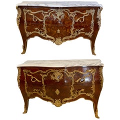 Antique Pair 19th Century King and Queen Compatible Marble-Top Commodes or Chest