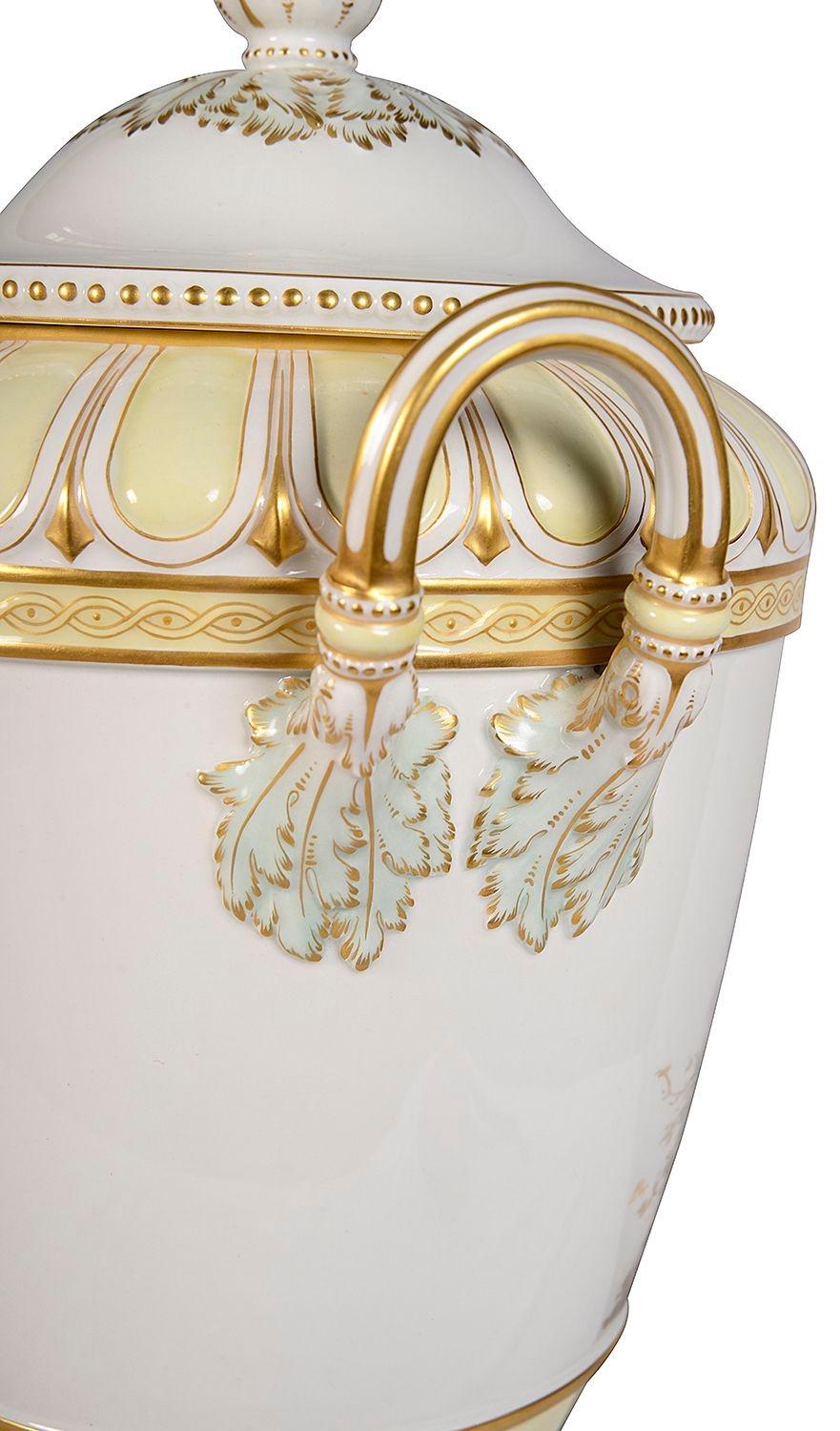 Hand-Painted Pair 19th Century KPM porcelain lidded vases. For Sale