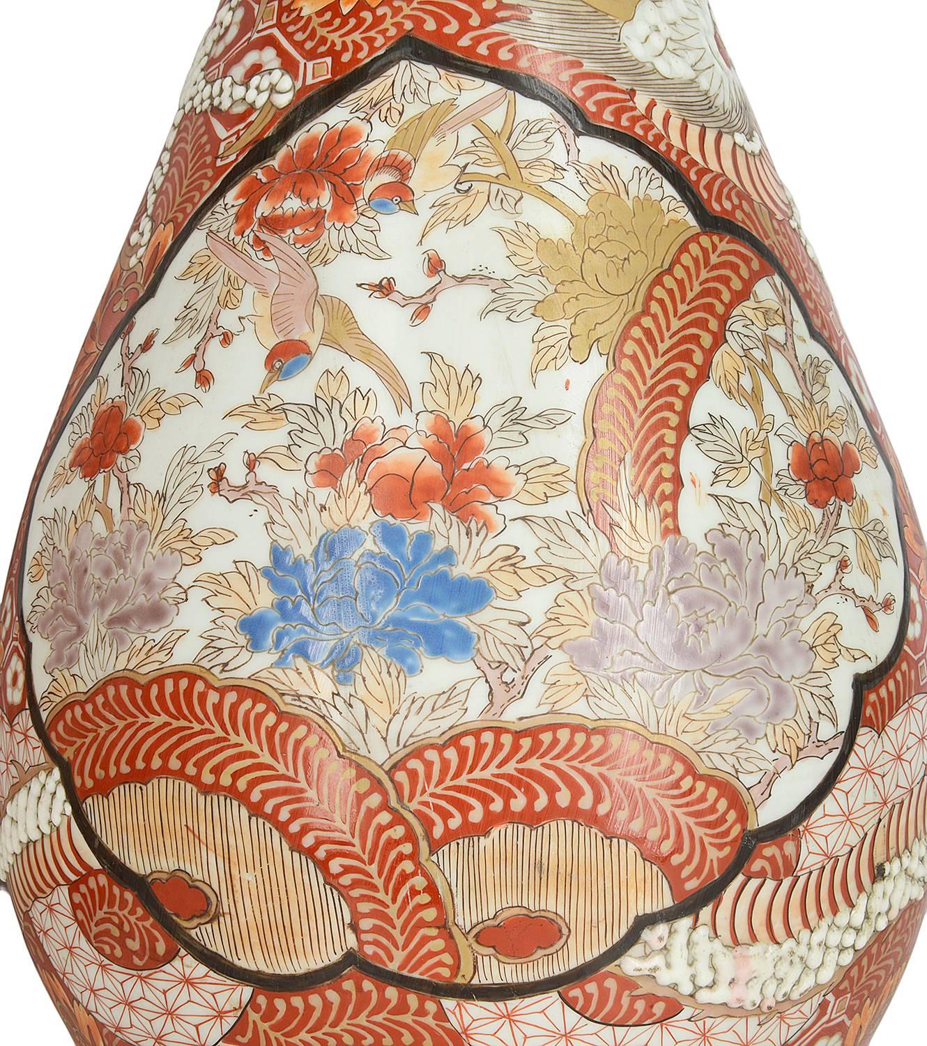 Hand-Painted Pair 19th Century Kutani Vases For Sale