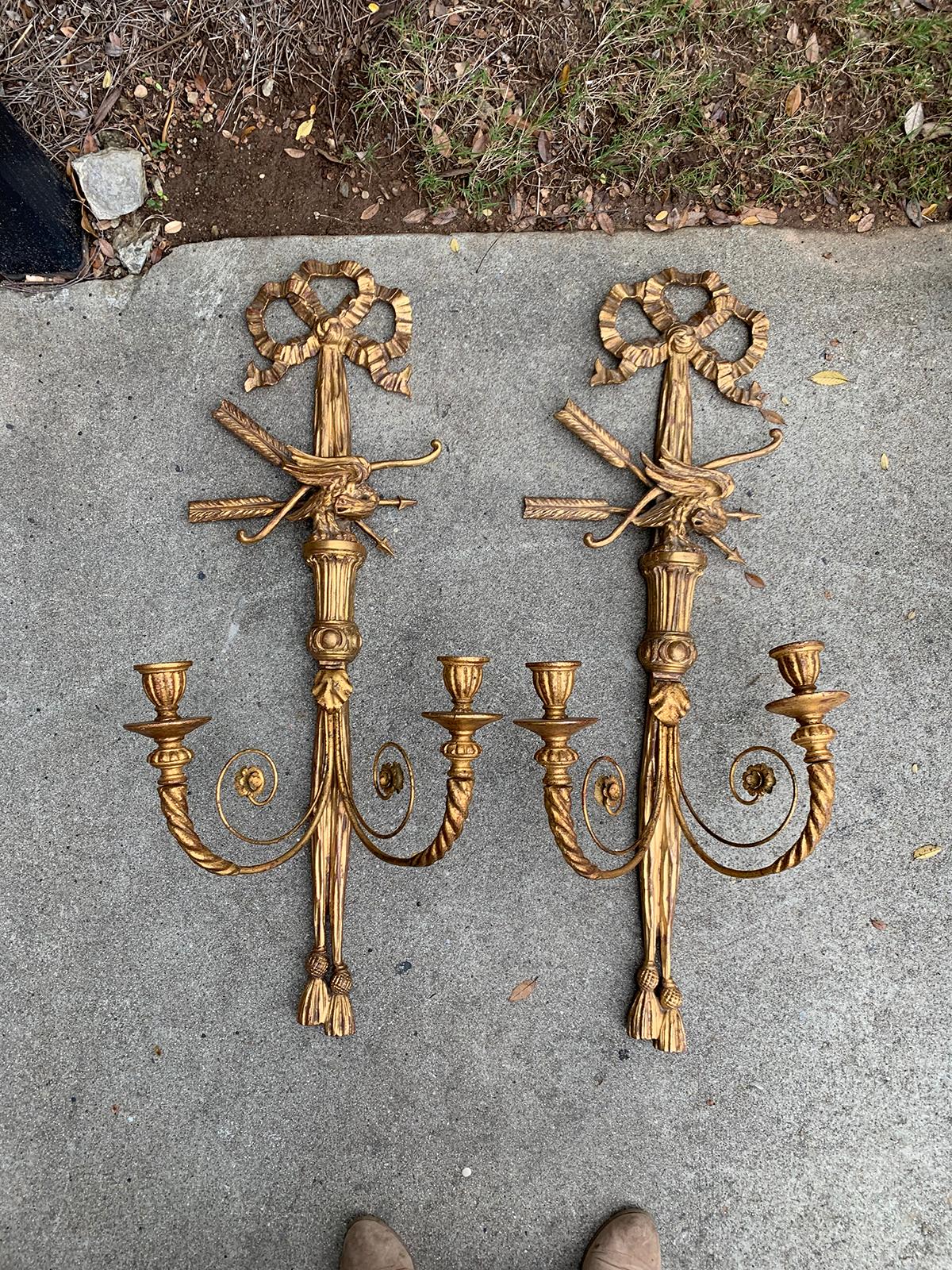 Pair of 19th century large Georgian style giltwood eagle sconces.