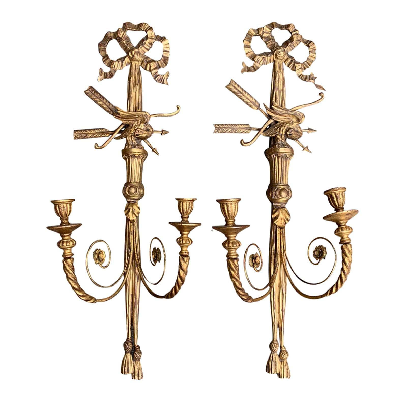 Pair of 19th Century Large Georgian Style Giltwood Eagle Sconces For Sale