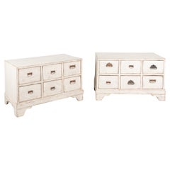 Pair, 19th Century Large White Pine Chest of Six Drawers from Sweden