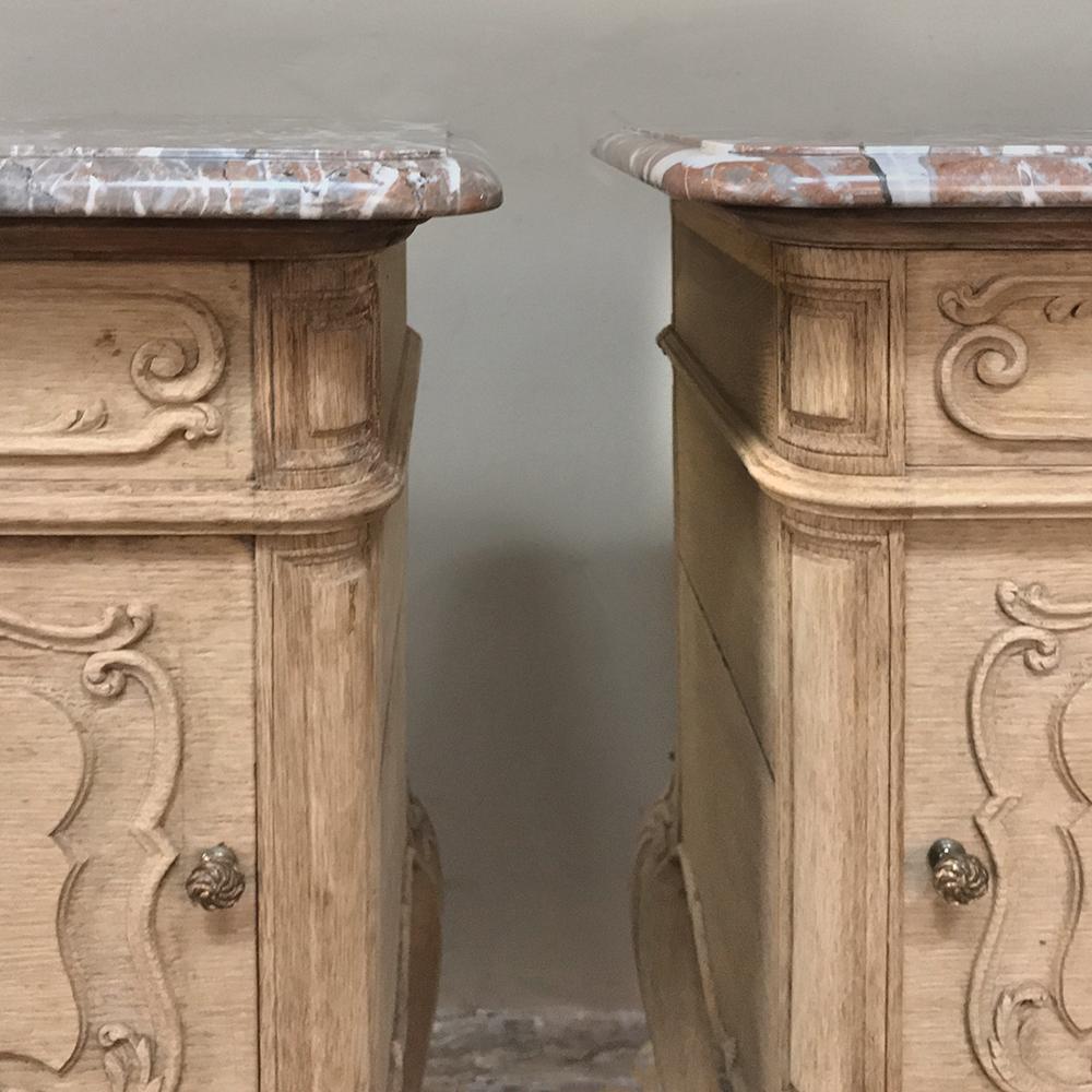 Pair of 19th Century Liegoise Stripped Oak Marble Top Nightstands 1