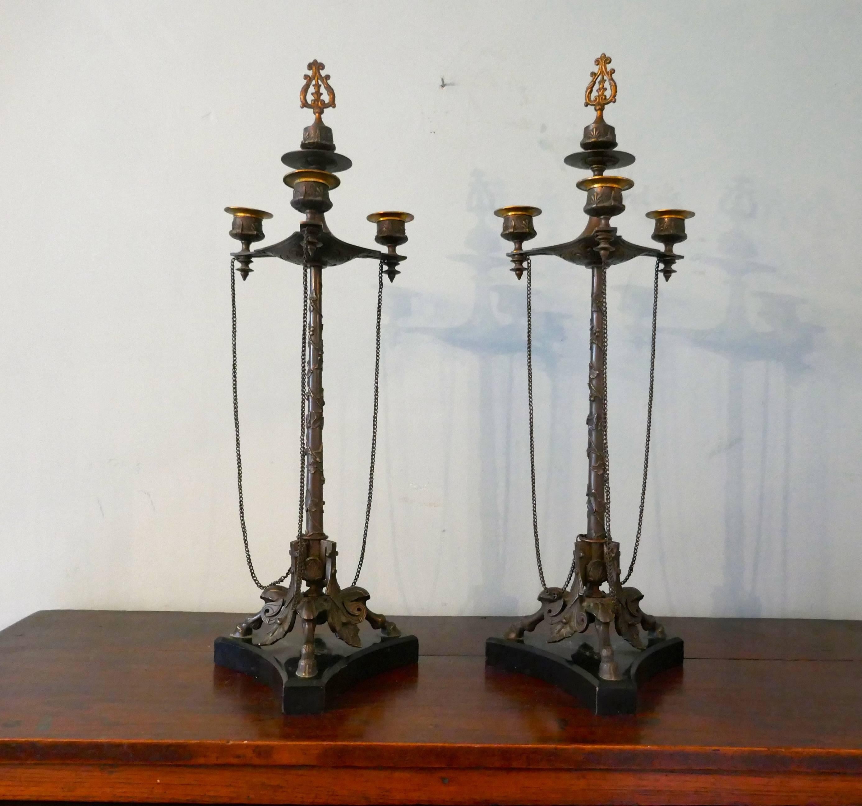 Pair of Louis Philippe French Bronze Candelabra with Snuffers For Sale 8