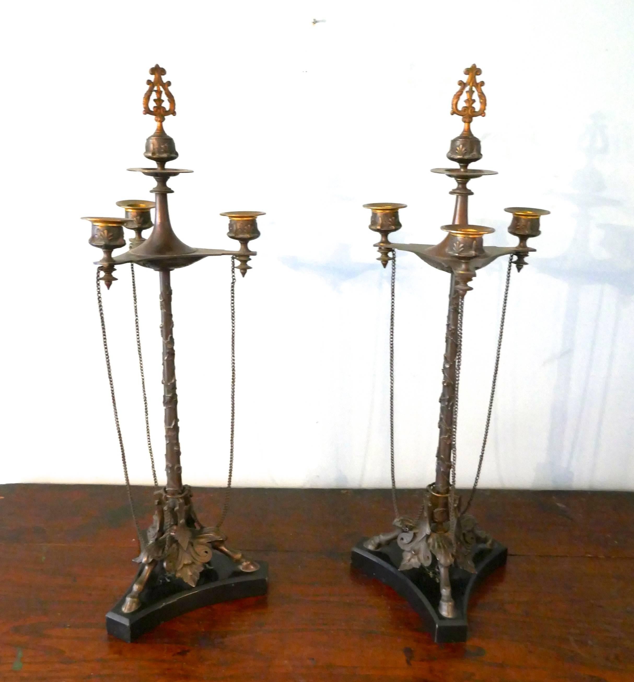 Pair of Louis Philippe French Bronze Candelabra with Snuffers For Sale 2